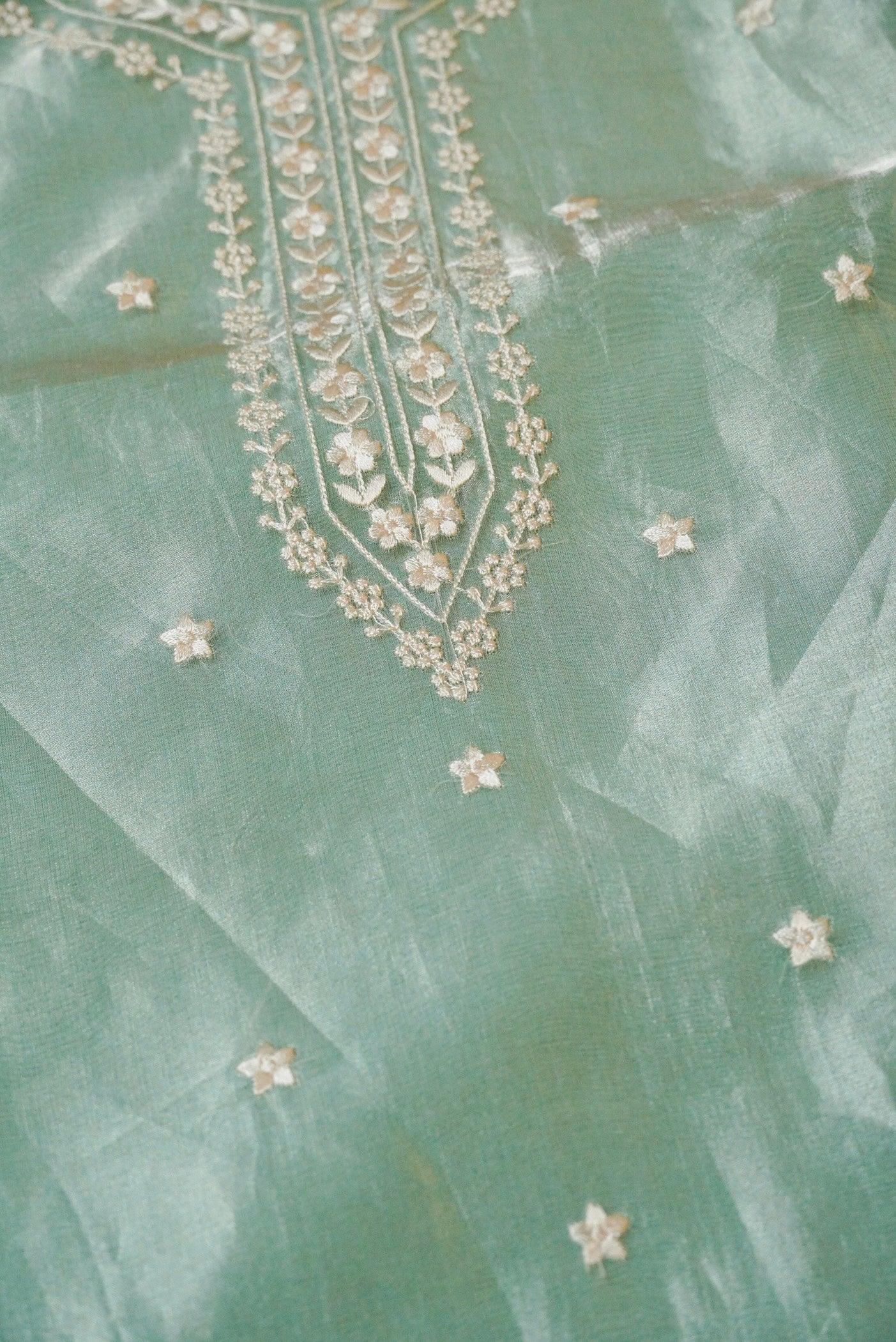 Designer Pastel Green Tissue Silk Suit - Sumangal Ekam