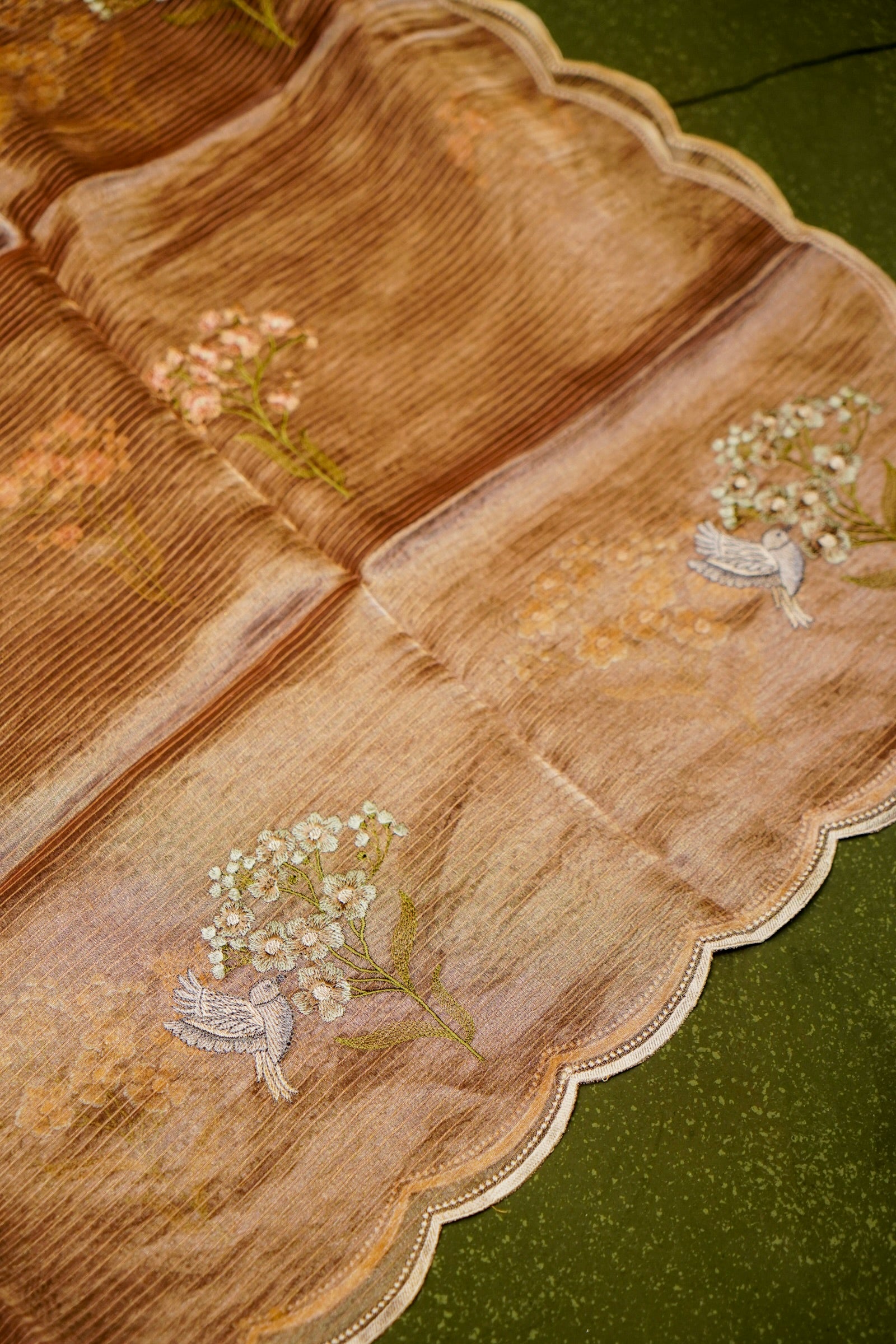 Designer Peach Tissue Silk Suit