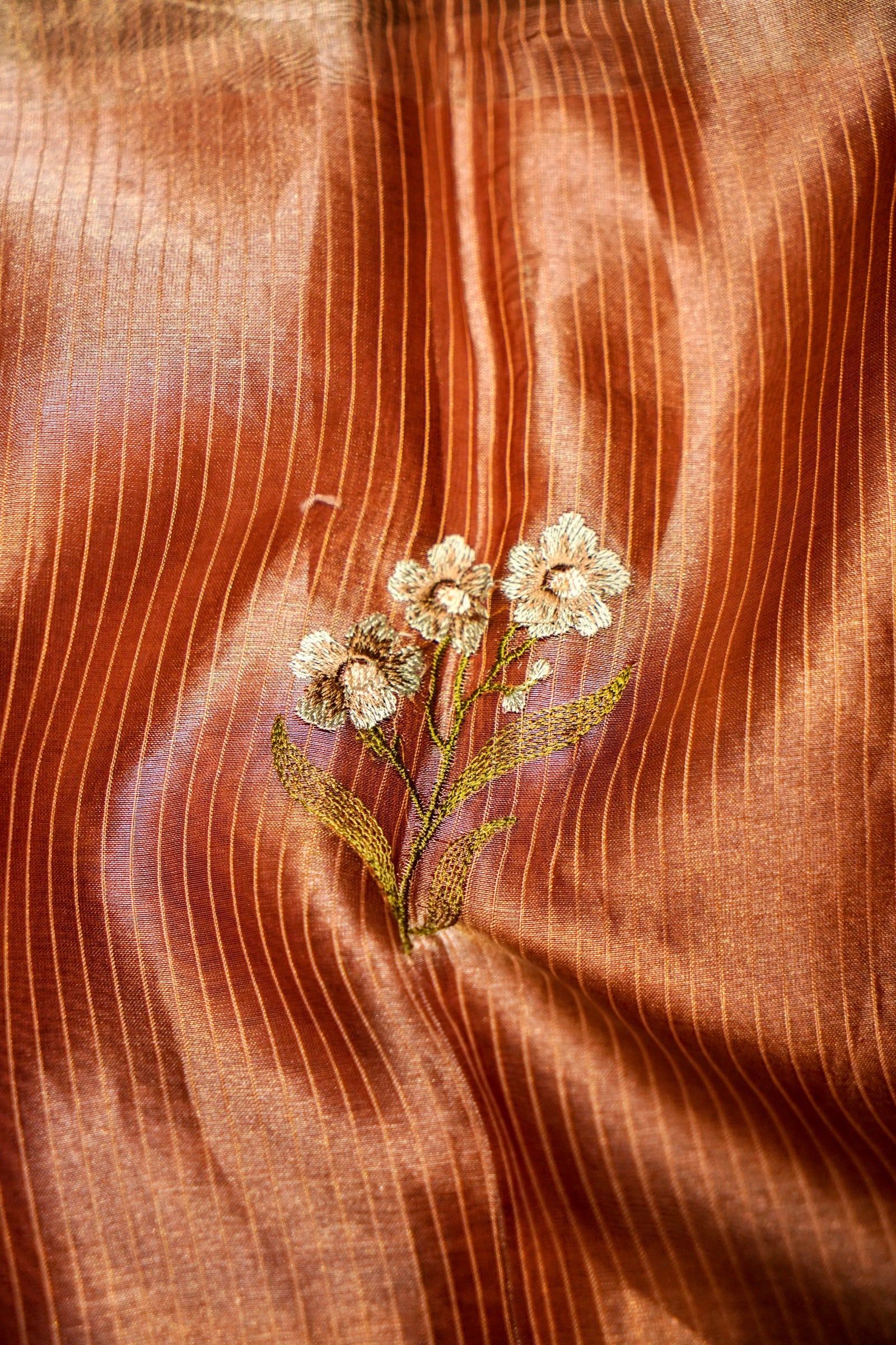 Designer Peach Tissue Silk Suit