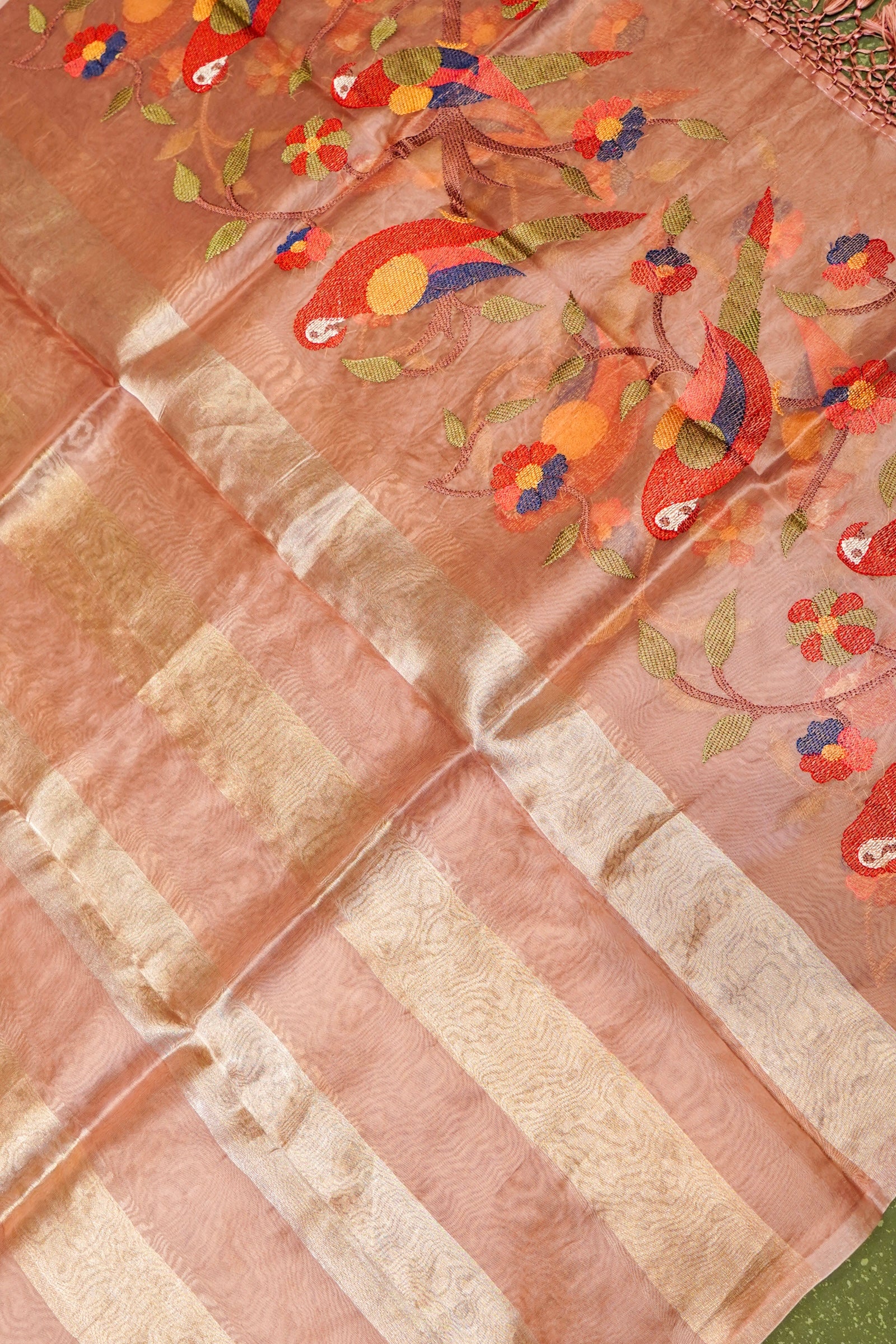 Designer Peach Organza Suit