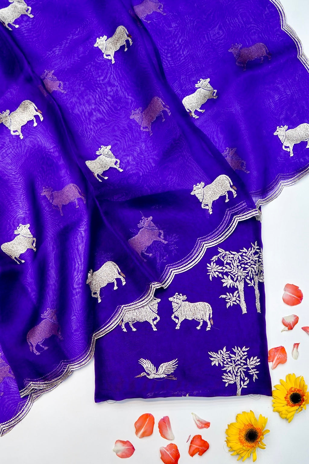 Designer Royal Blue Organza Silk Suit