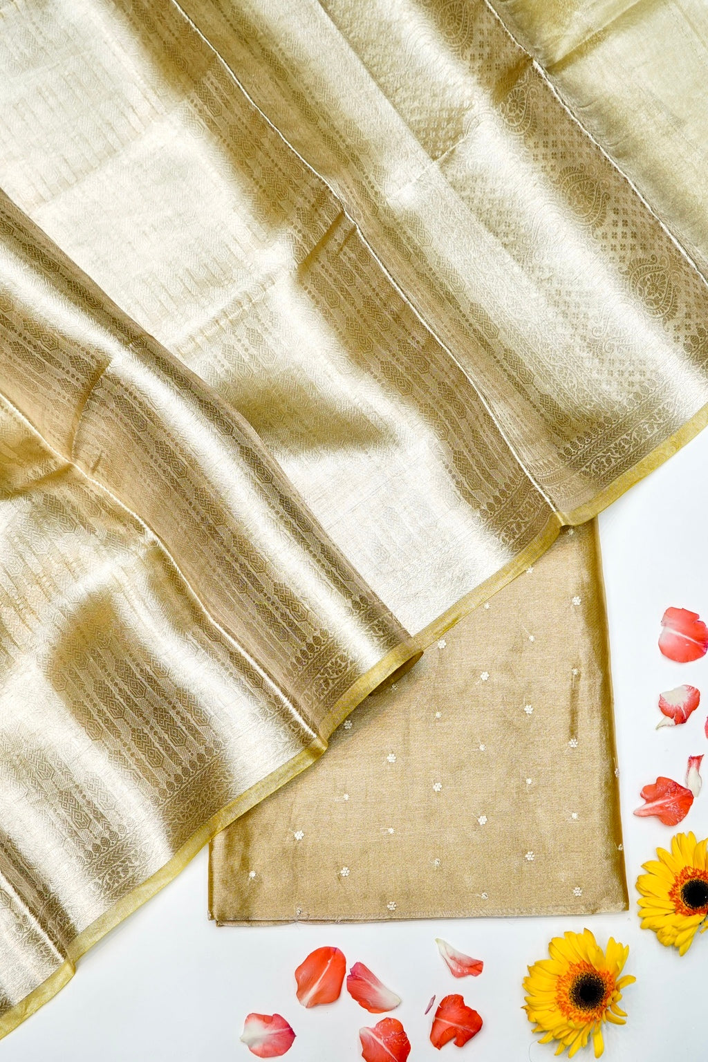 Designer Golden Yellow Tissue Organza Silk Suit