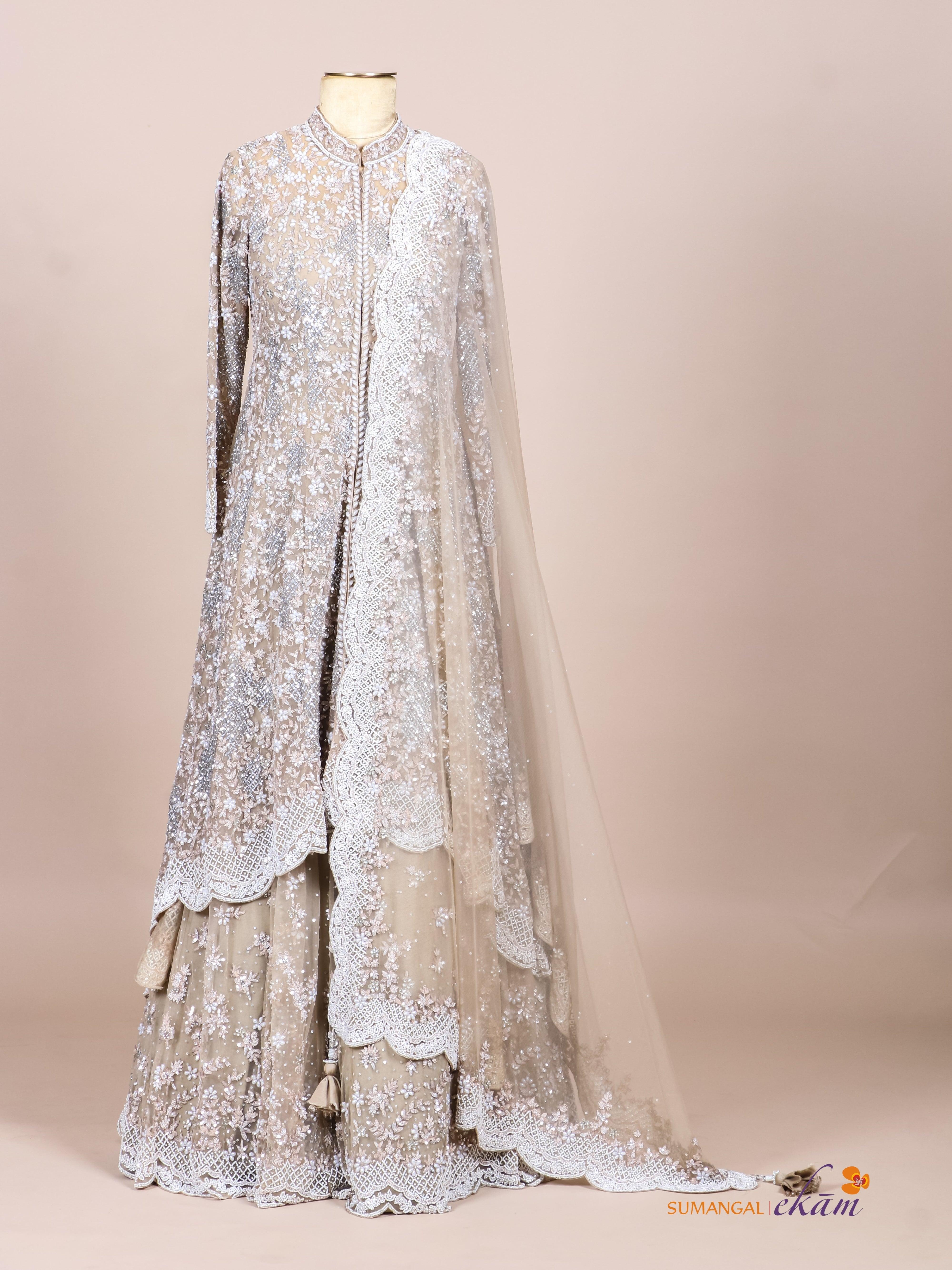Designer Rose Gold Net Party Wear Indo Western
