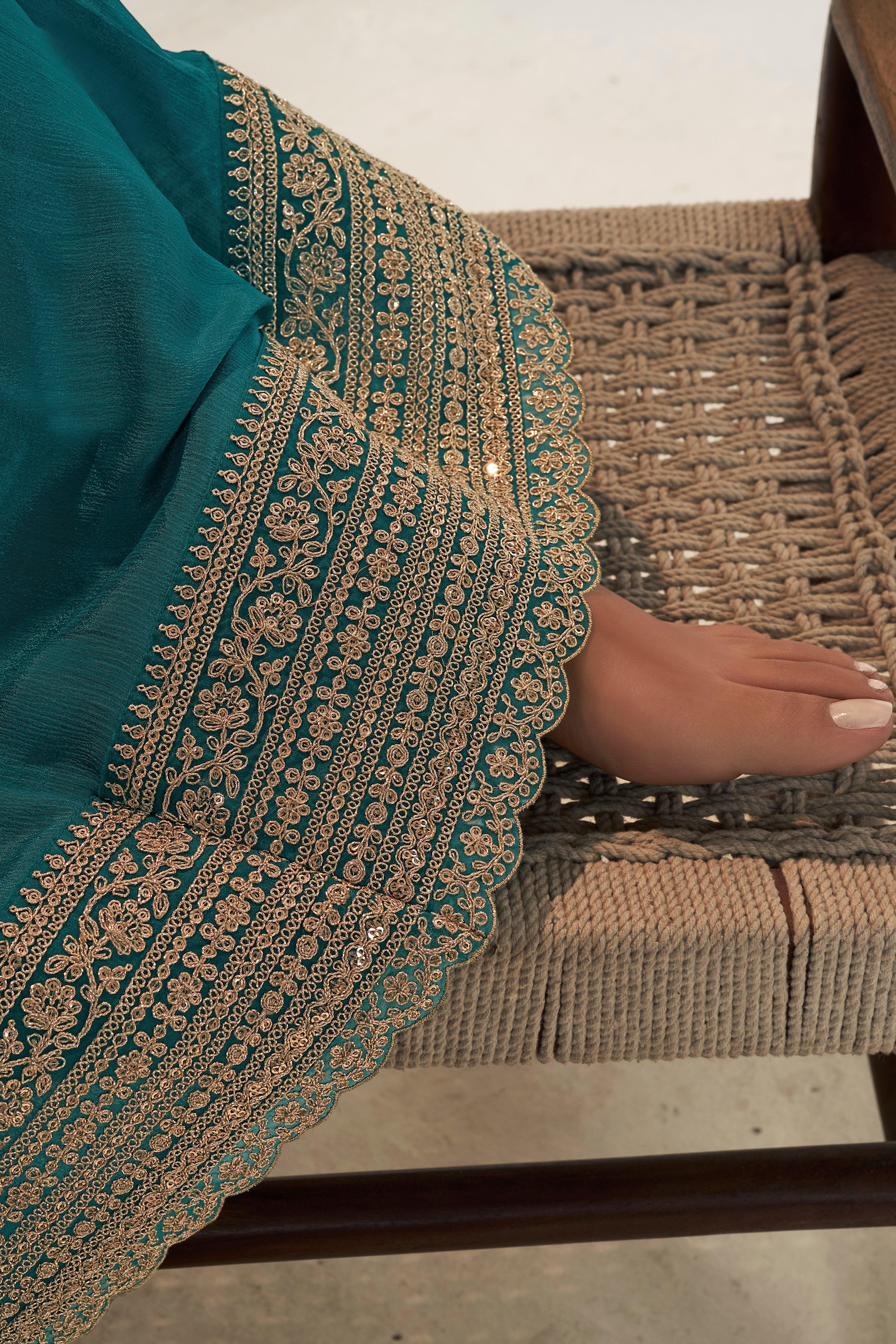 Designer Green Jacquard Weave Dola Silk Sharara Suit Set