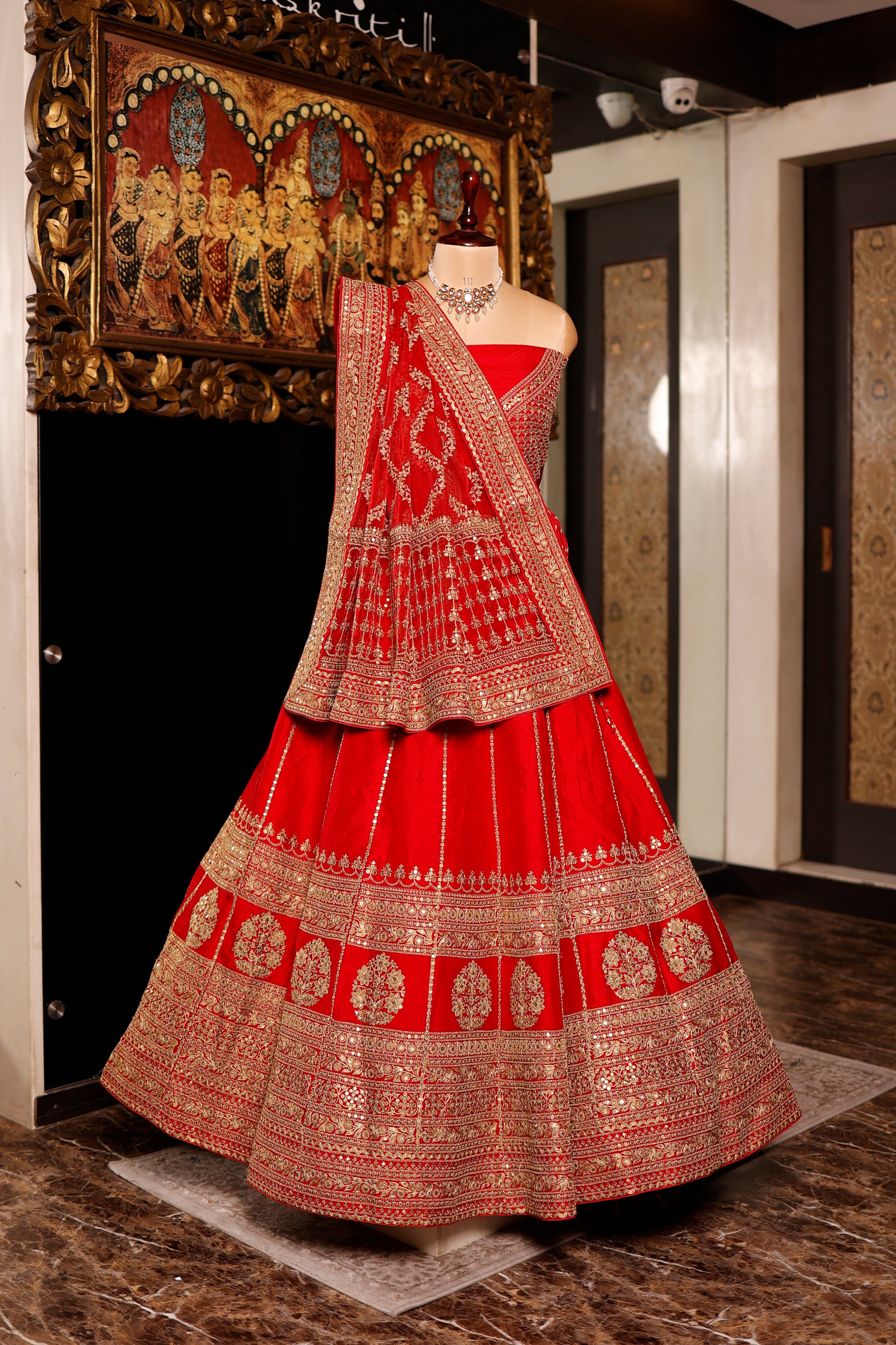 Designer Red Raw Silk Bridal Lehenga
