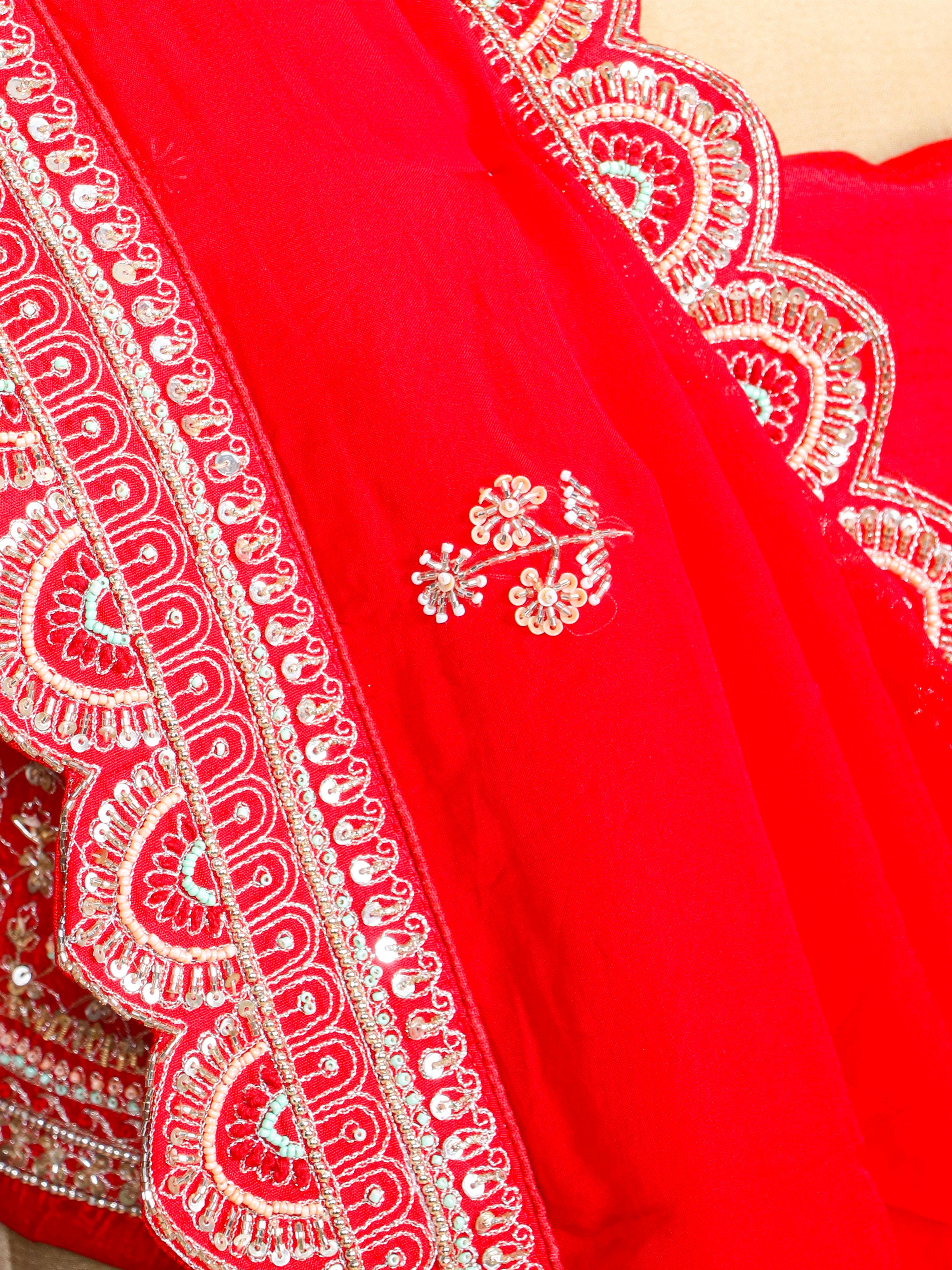 Designer Red Raw Silk Bridal Lehenga - Sumangal Ekam