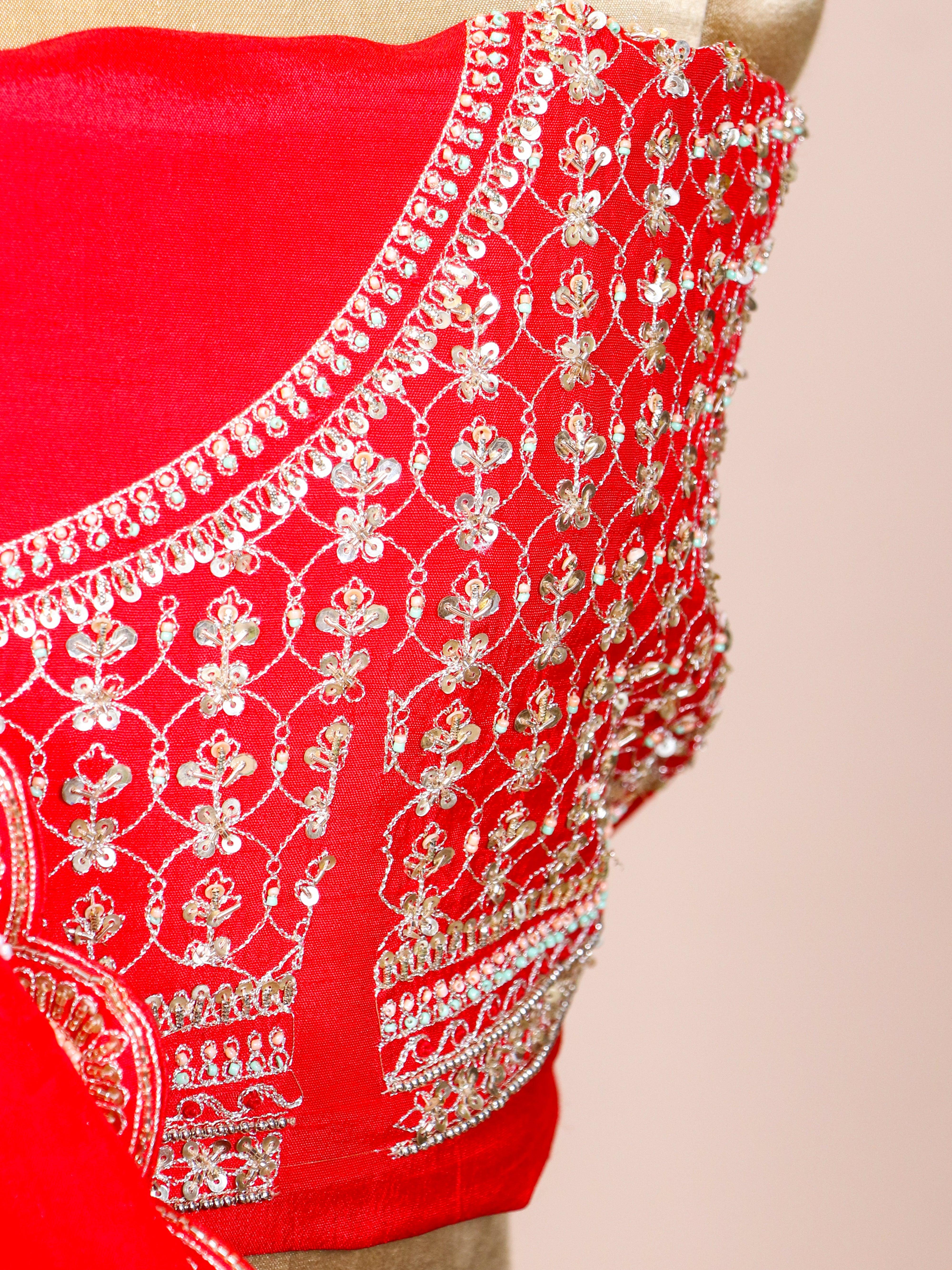 Designer Red Raw Silk Bridal Lehenga - Sumangal Ekam