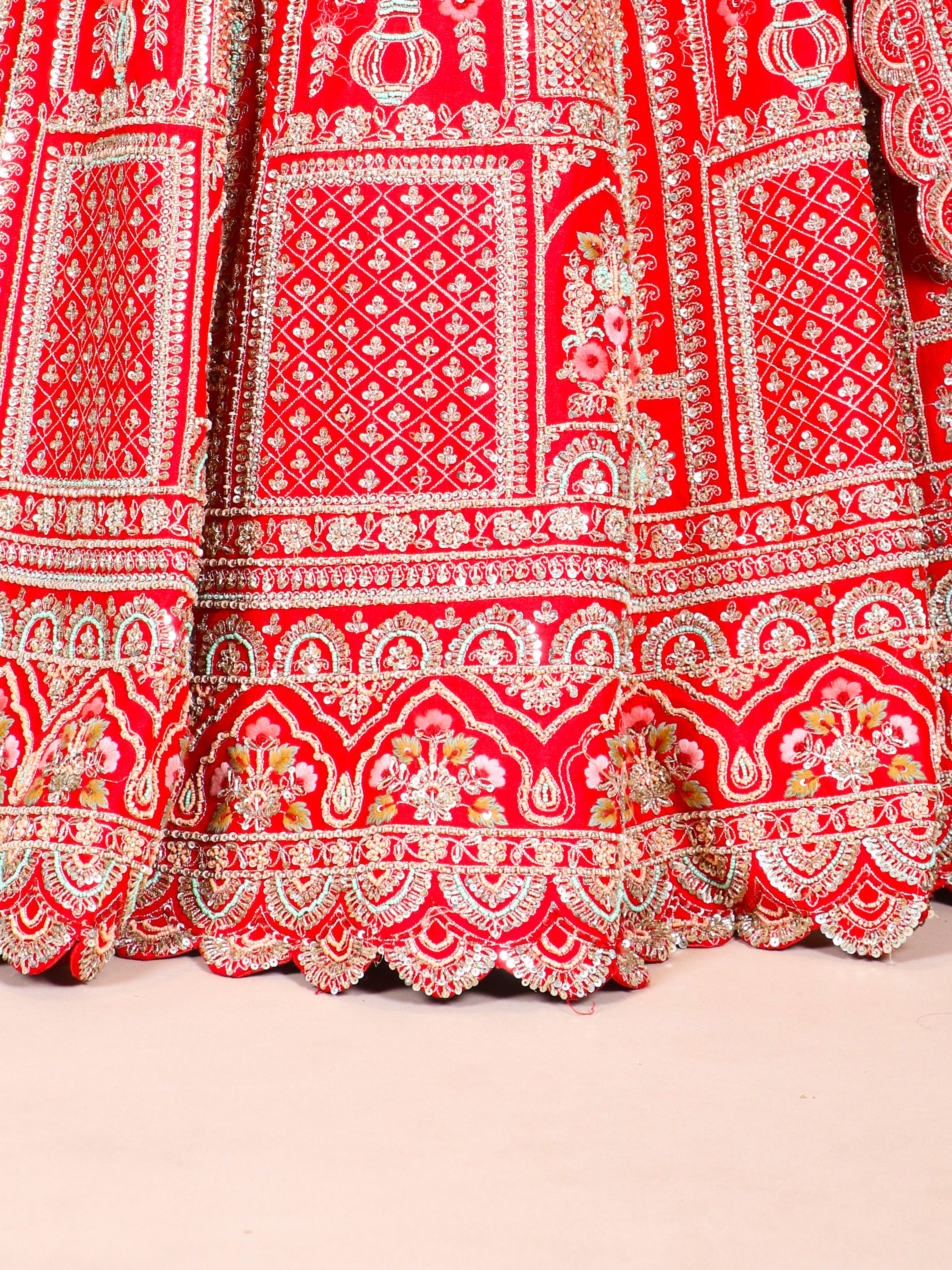 Designer Red Raw Silk Bridal Lehenga - Sumangal Ekam
