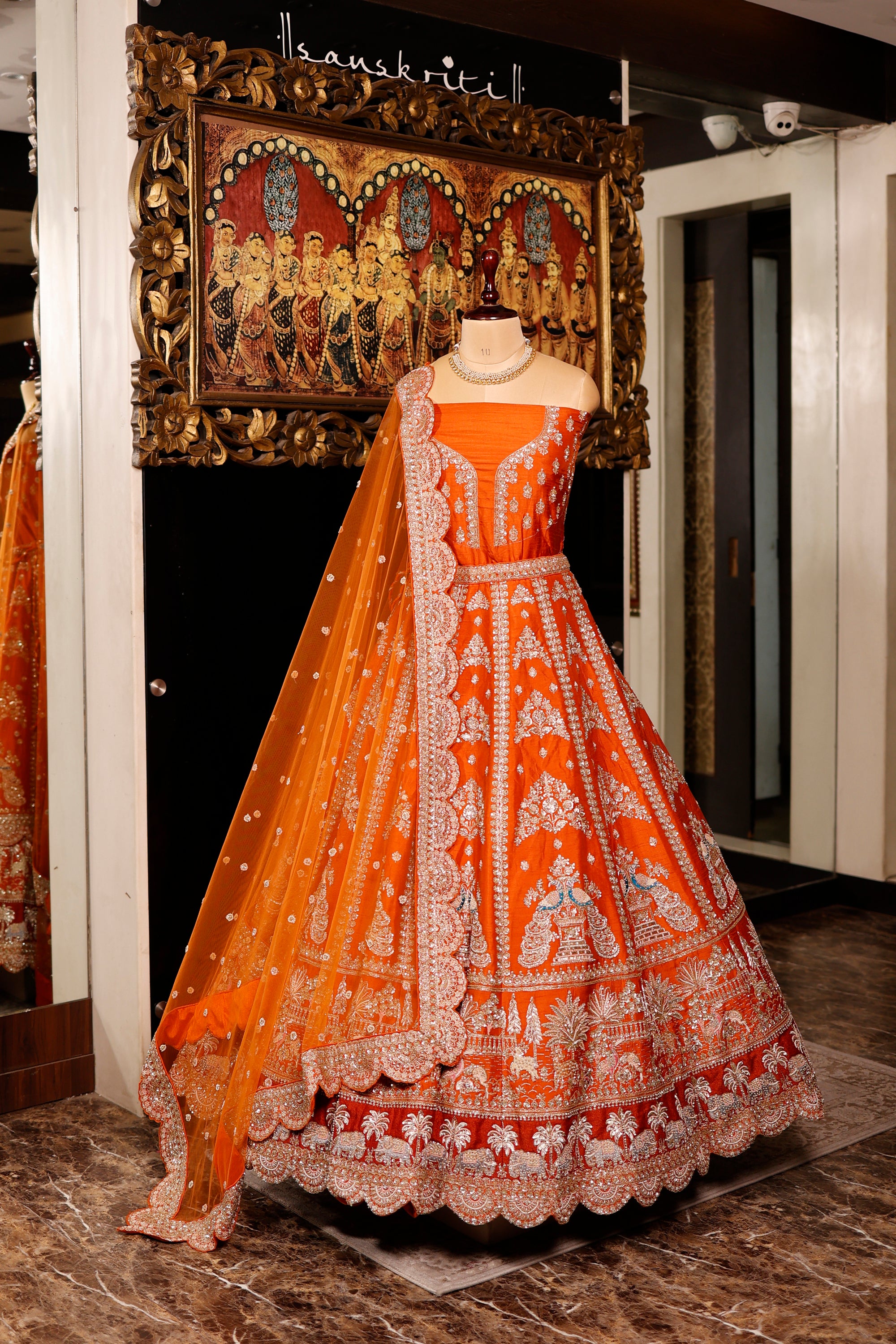 Designer Orange Raw Silk Bridal Lehenga
