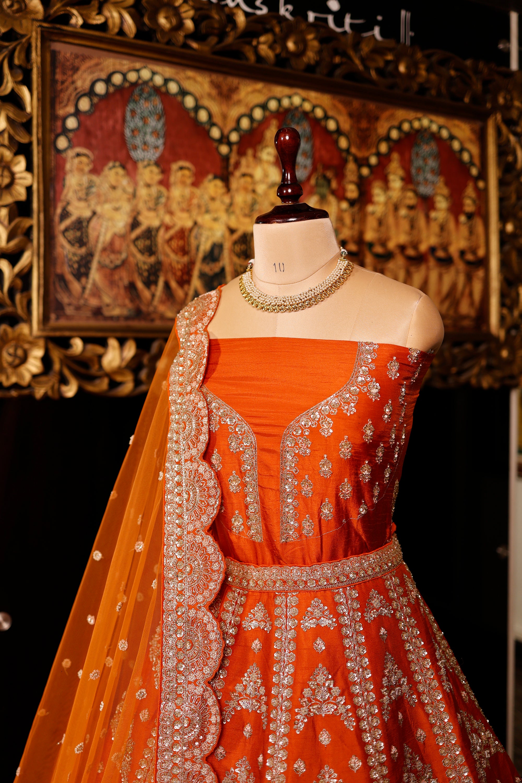 Designer Orange Raw Silk Bridal Lehenga