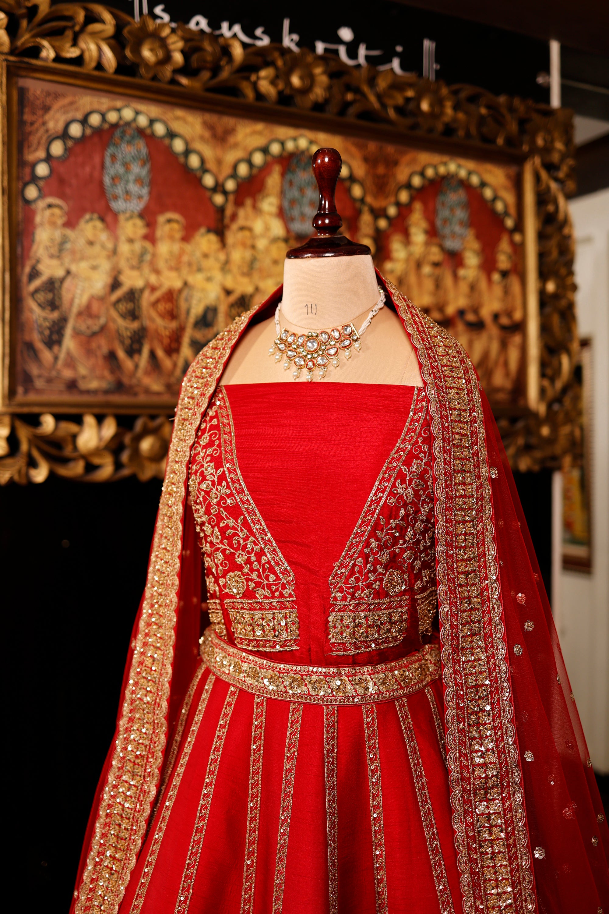 Designer Red Raw Silk Bridal Lehenga