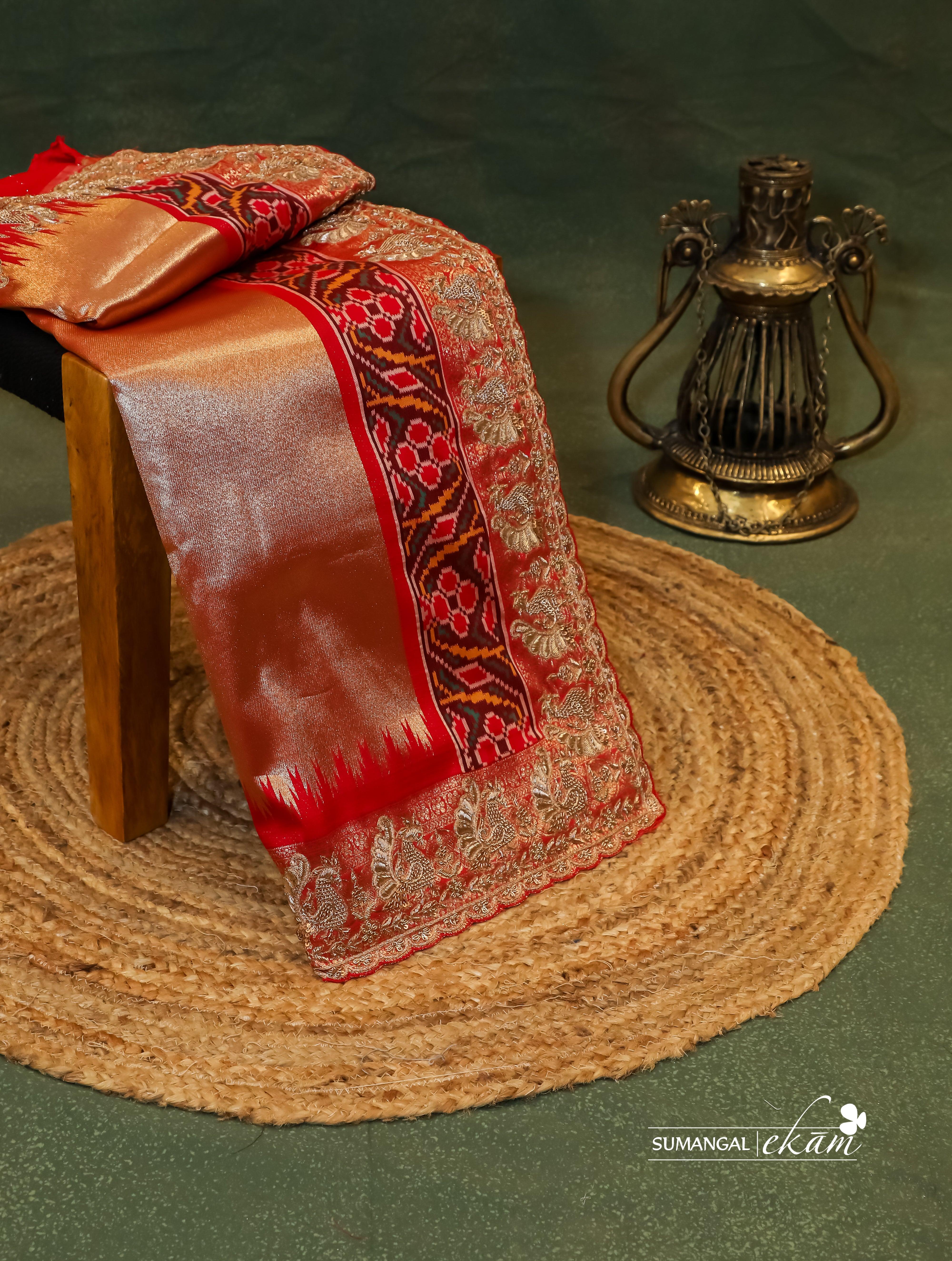 Designer Golden Katan Silk Saree - Sumangal Ekam
