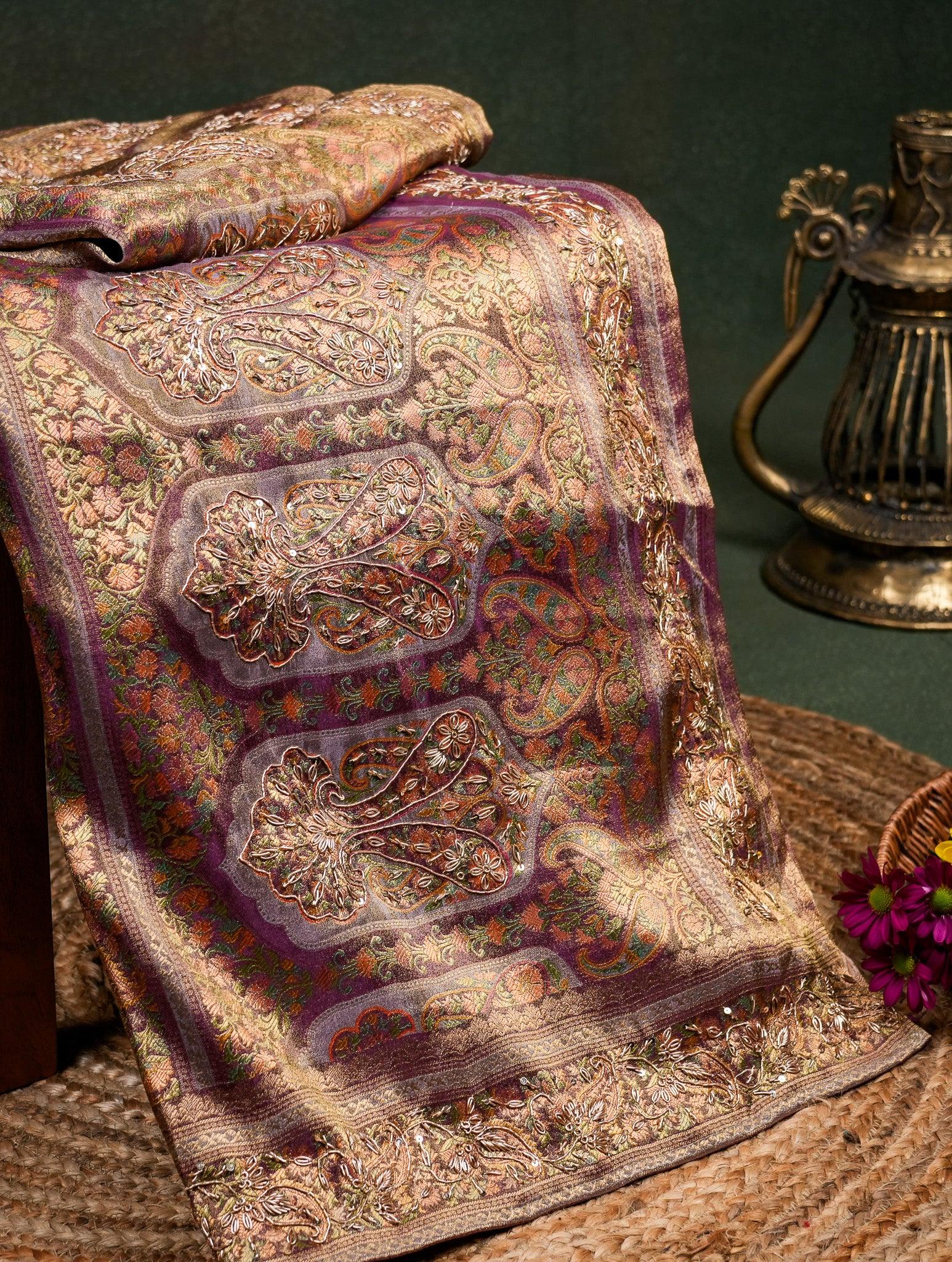 Designer Purple Crepe Silk Saree