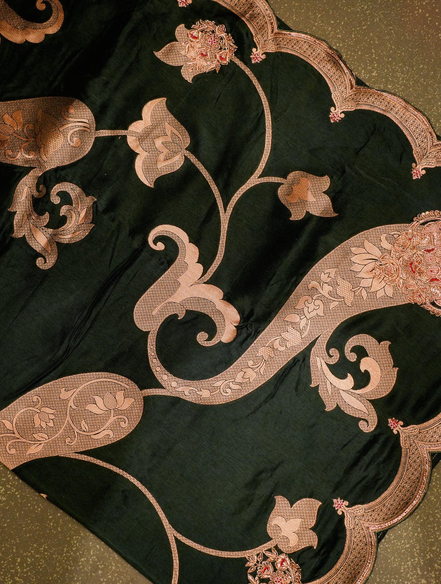 Designer Dark Green Munga Silk Saree