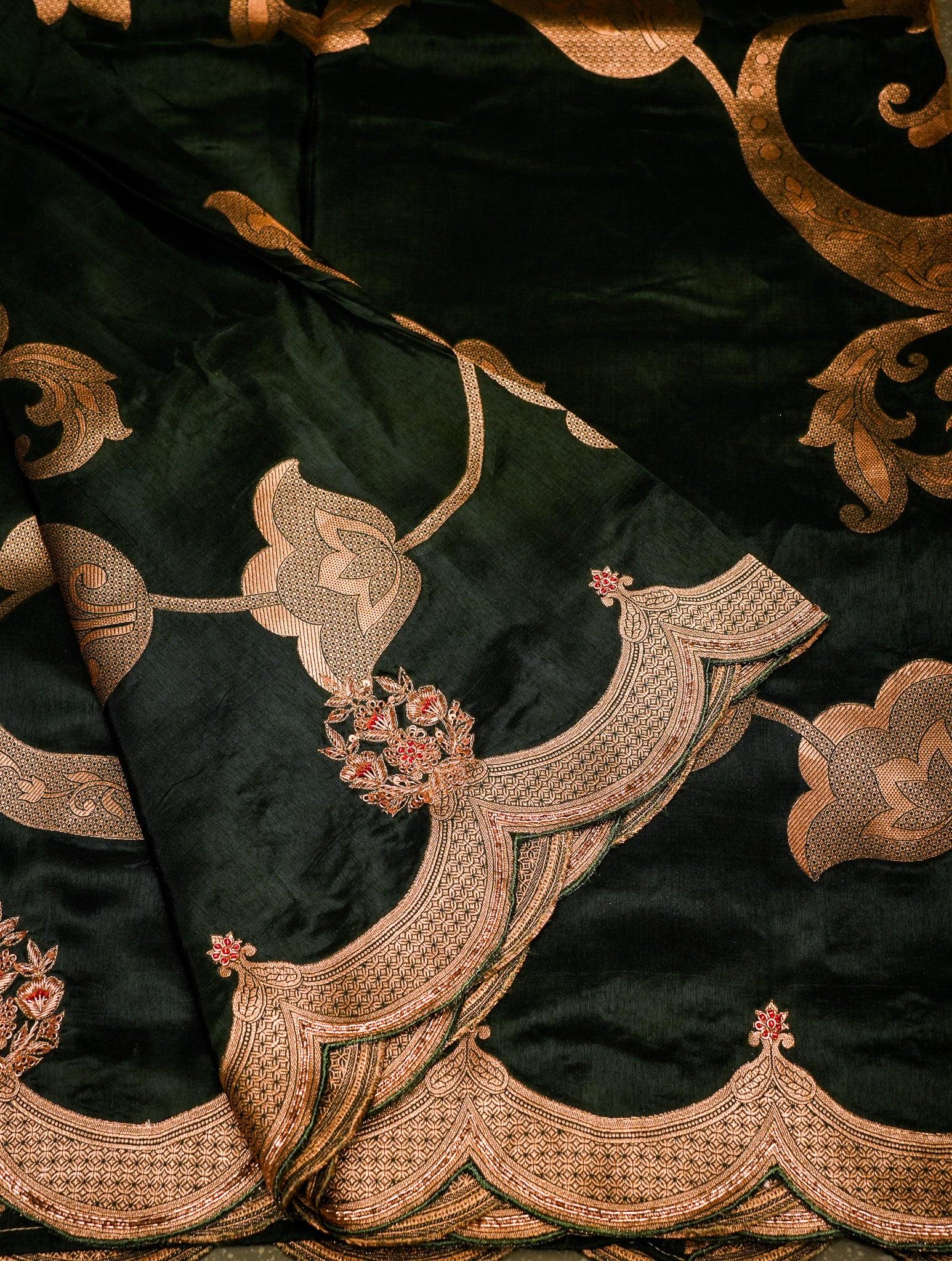 Designer Dark Green Munga Silk Saree