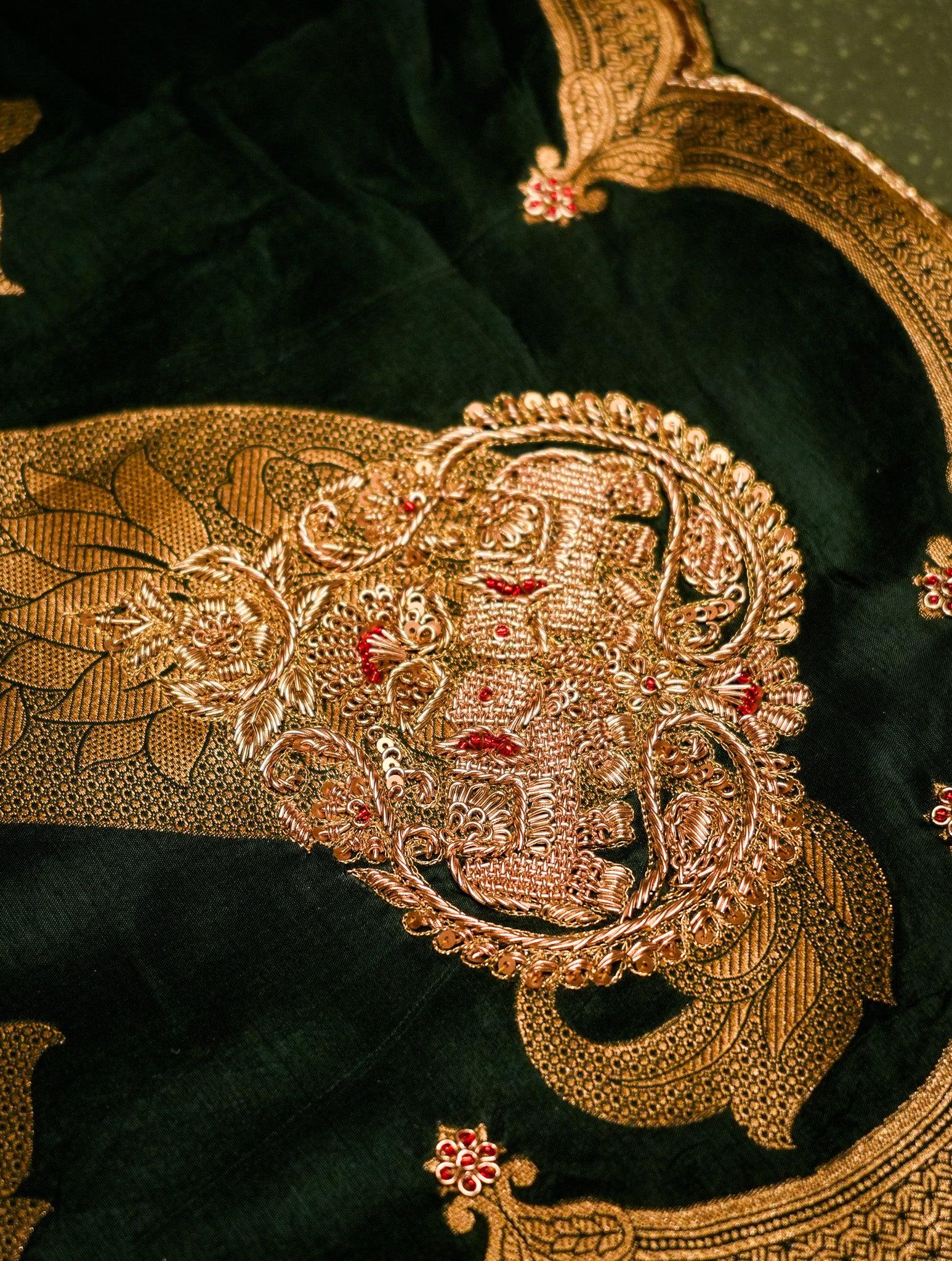 Designer Dark Green Munga Silk Saree