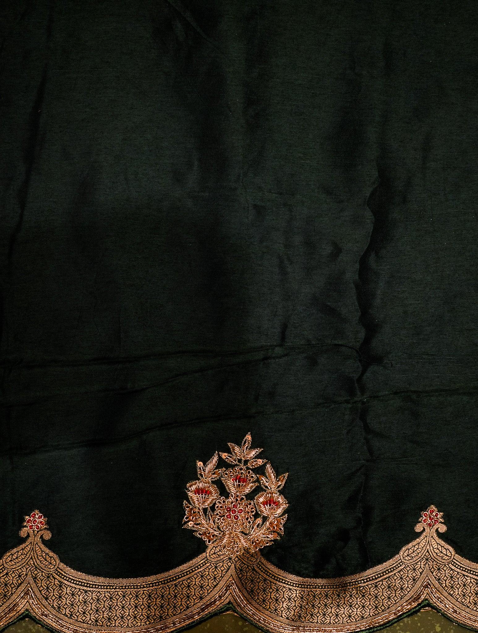 Designer Dark Green Munga Silk Saree