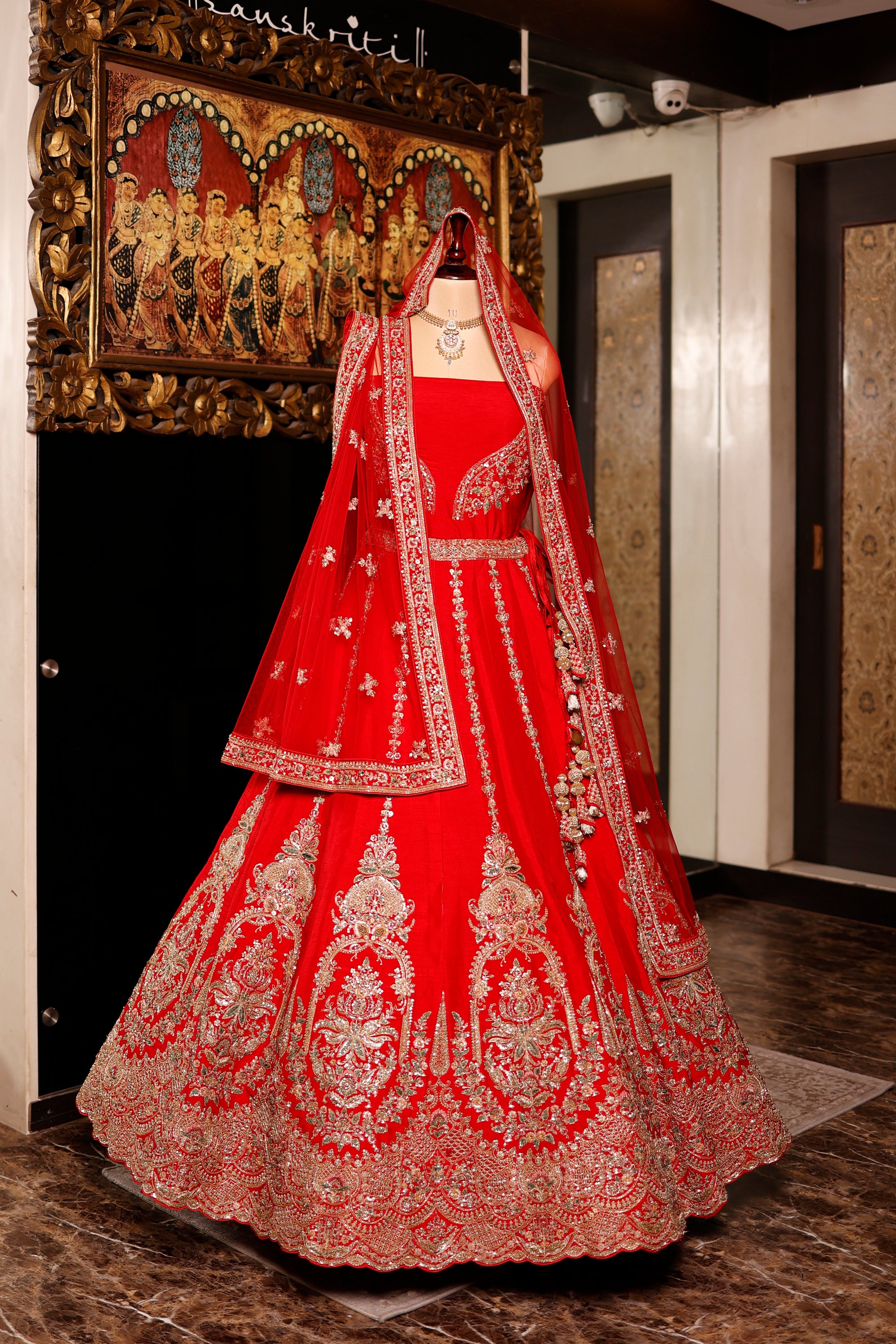 Designer Red Raw Silk Bridal Lehenga
