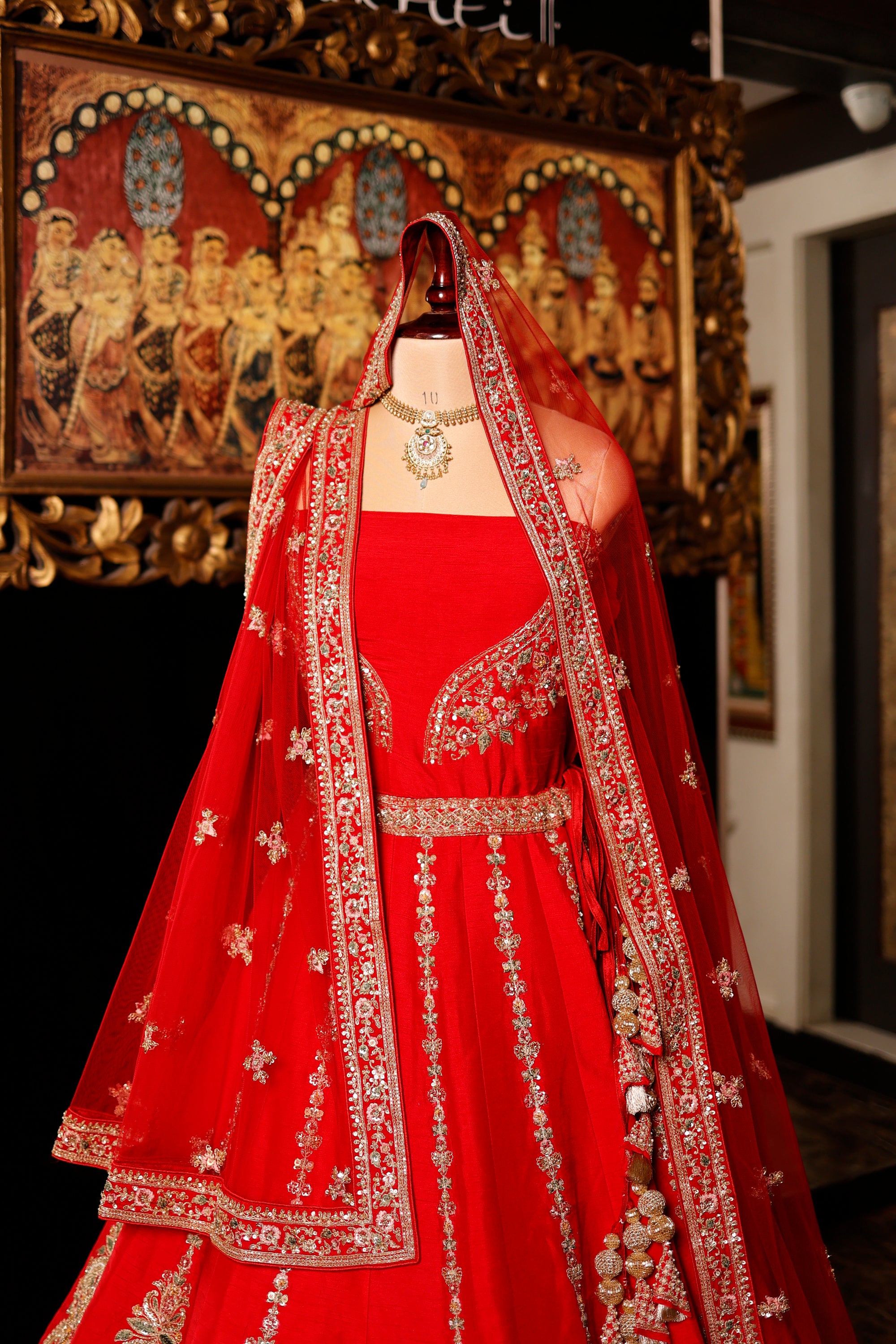 Designer Red Raw Silk Bridal Lehenga