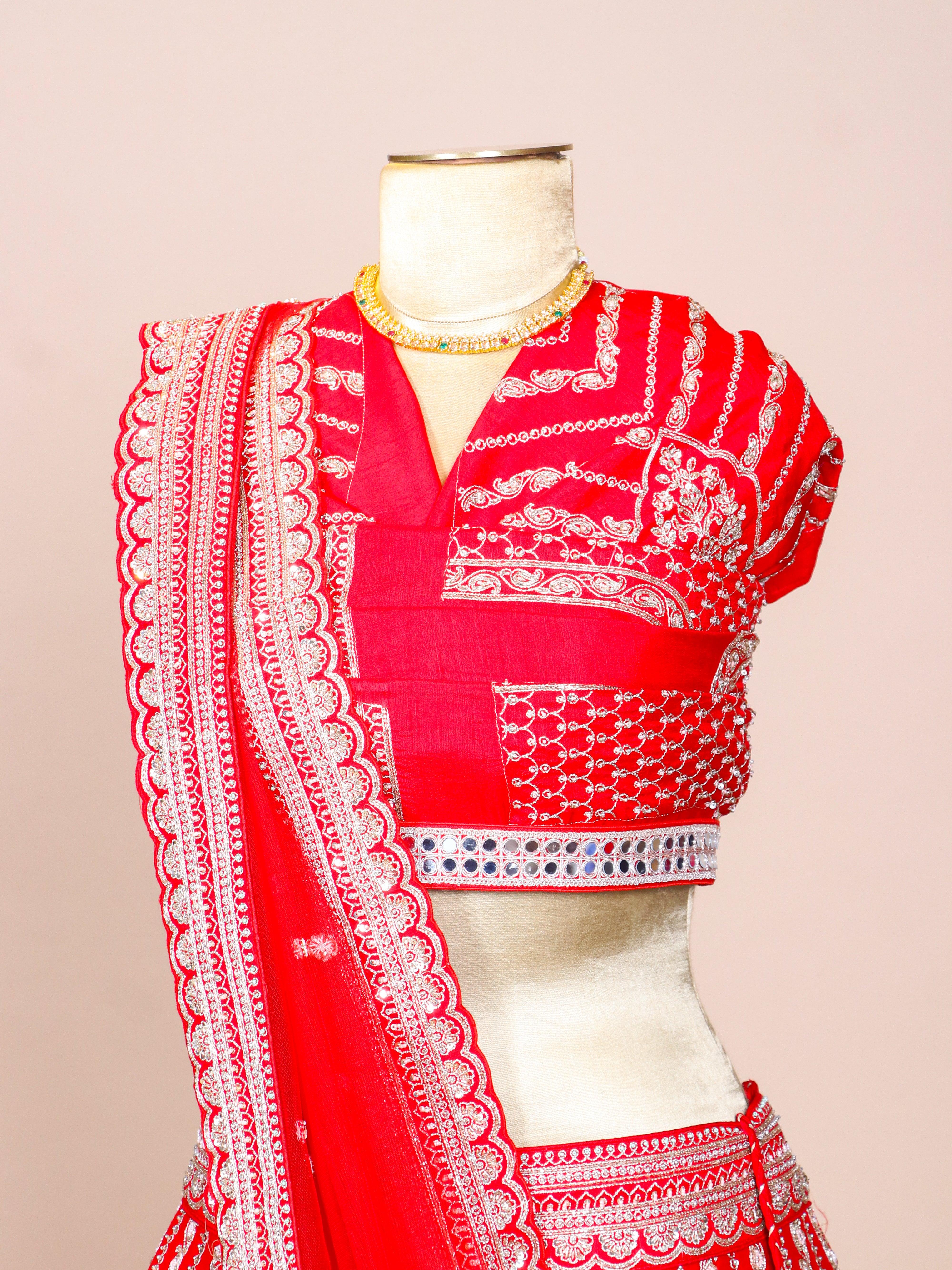 Designer Red Raw Silk Bridal Lehenga - Sumangal Ekam