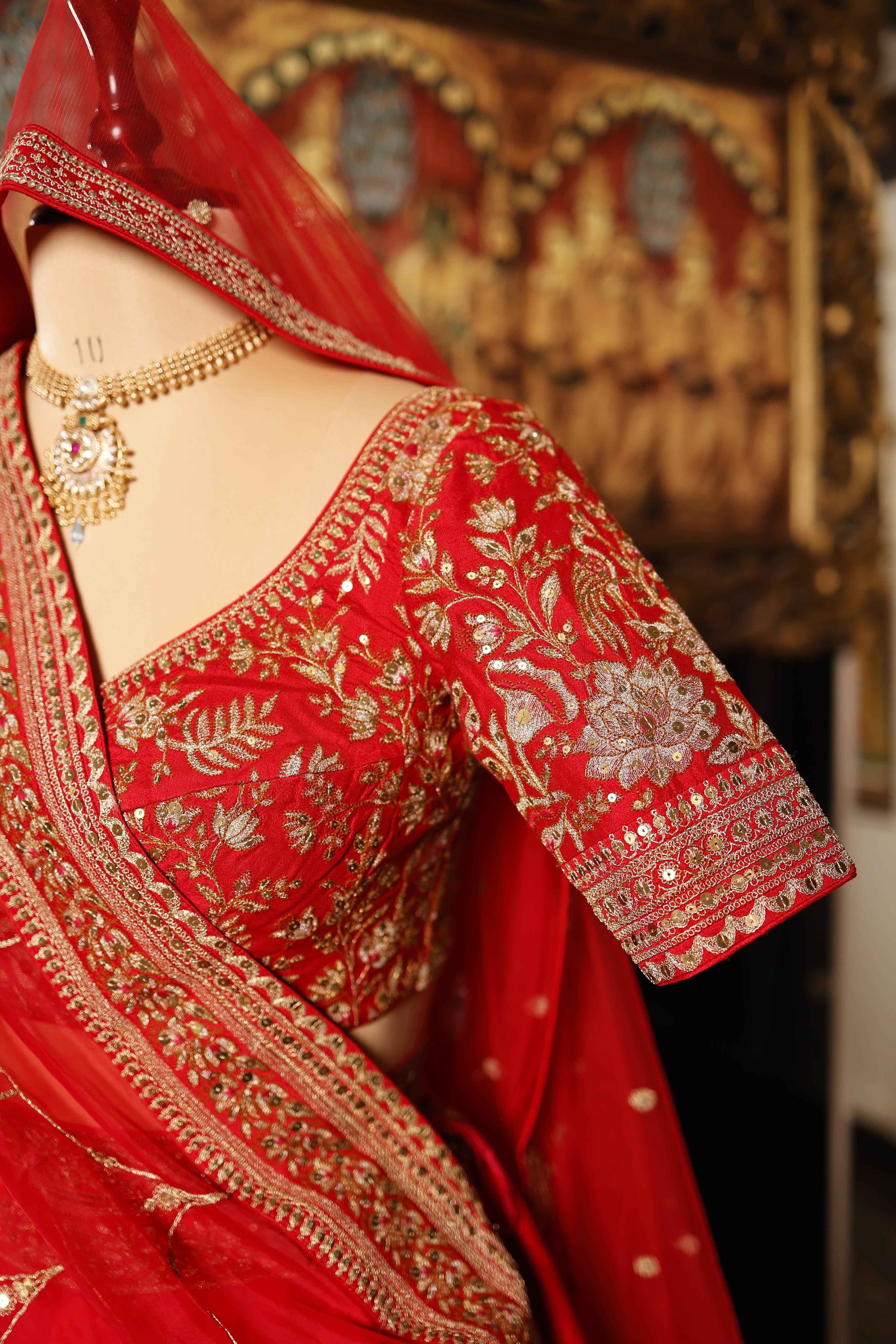 Designer Red Raw Silk Bridal Lehenga