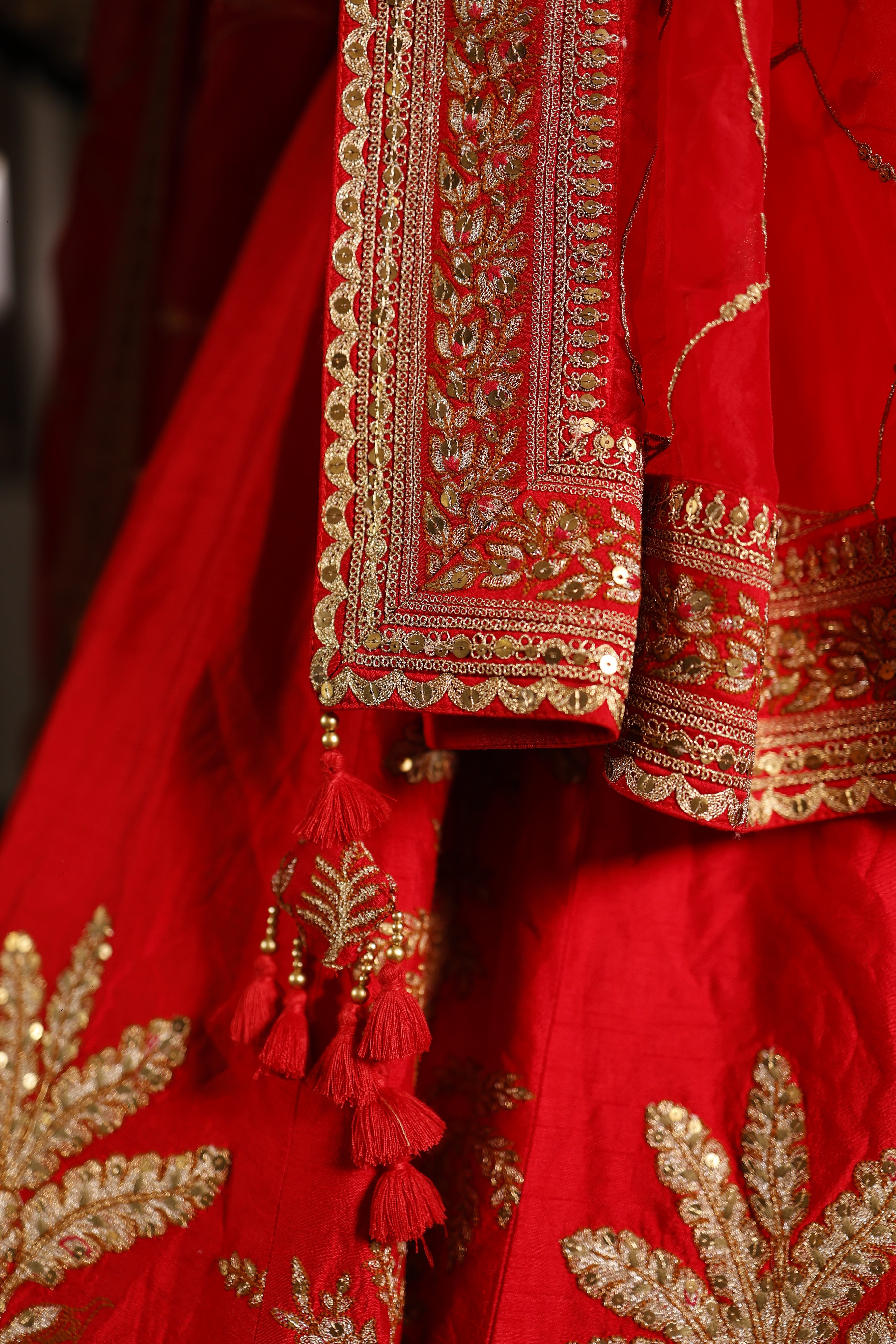Designer Red Raw Silk Bridal Lehenga