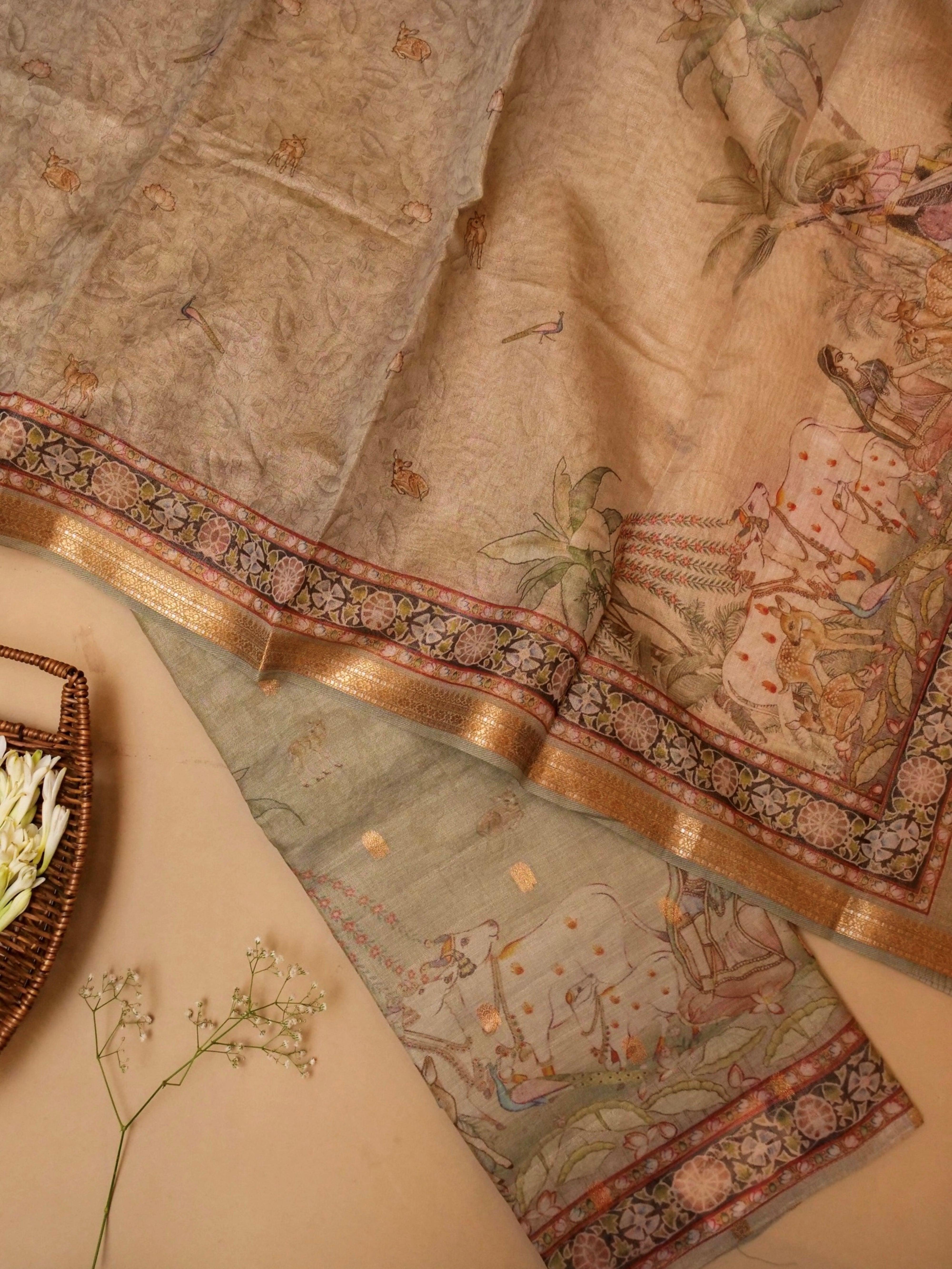 Handwoven Pista Green Banarasi Tissue Silk Suit - Sumangal Ekam