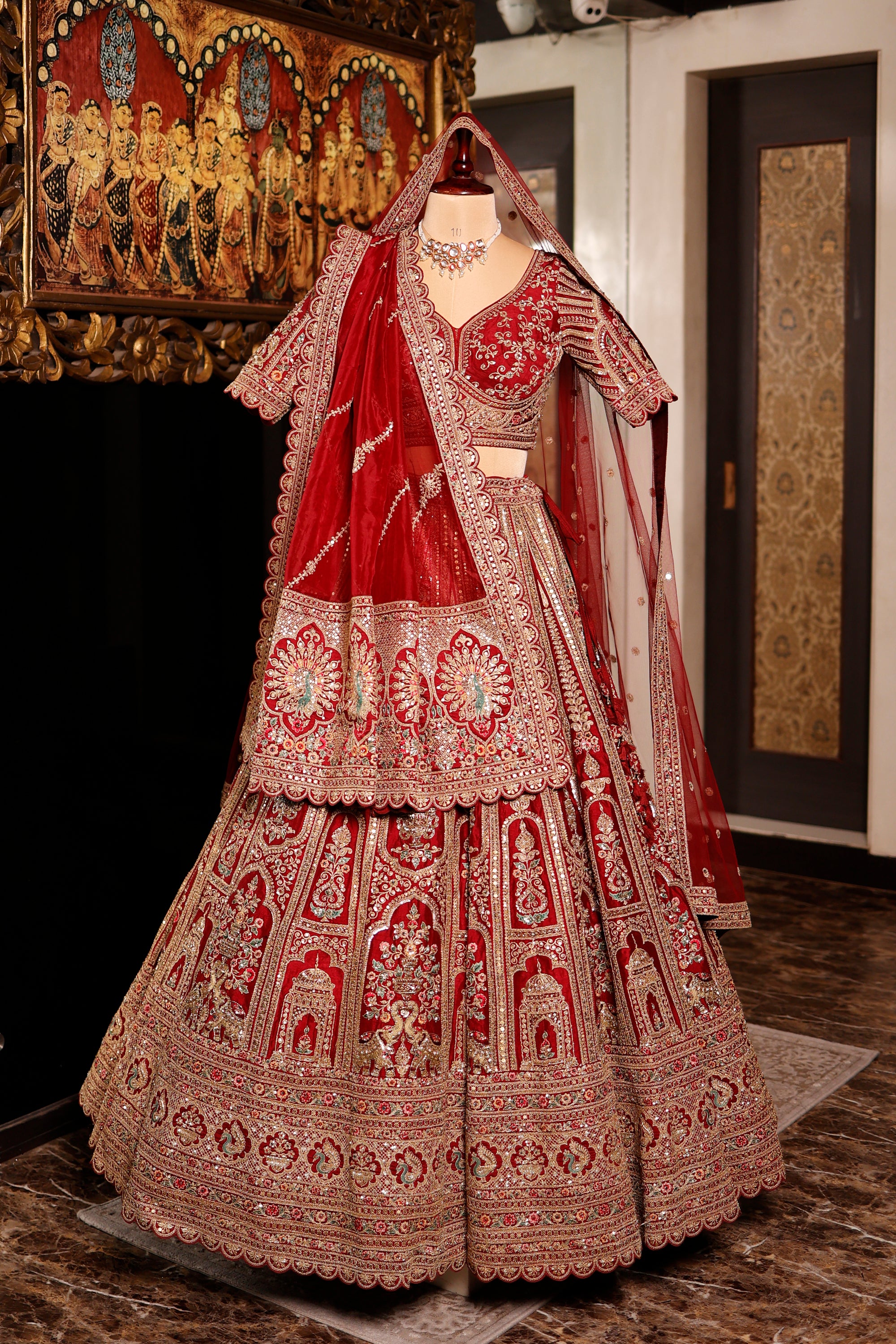 Designer Reddish Maroon Raw Silk Bridal Lehenga