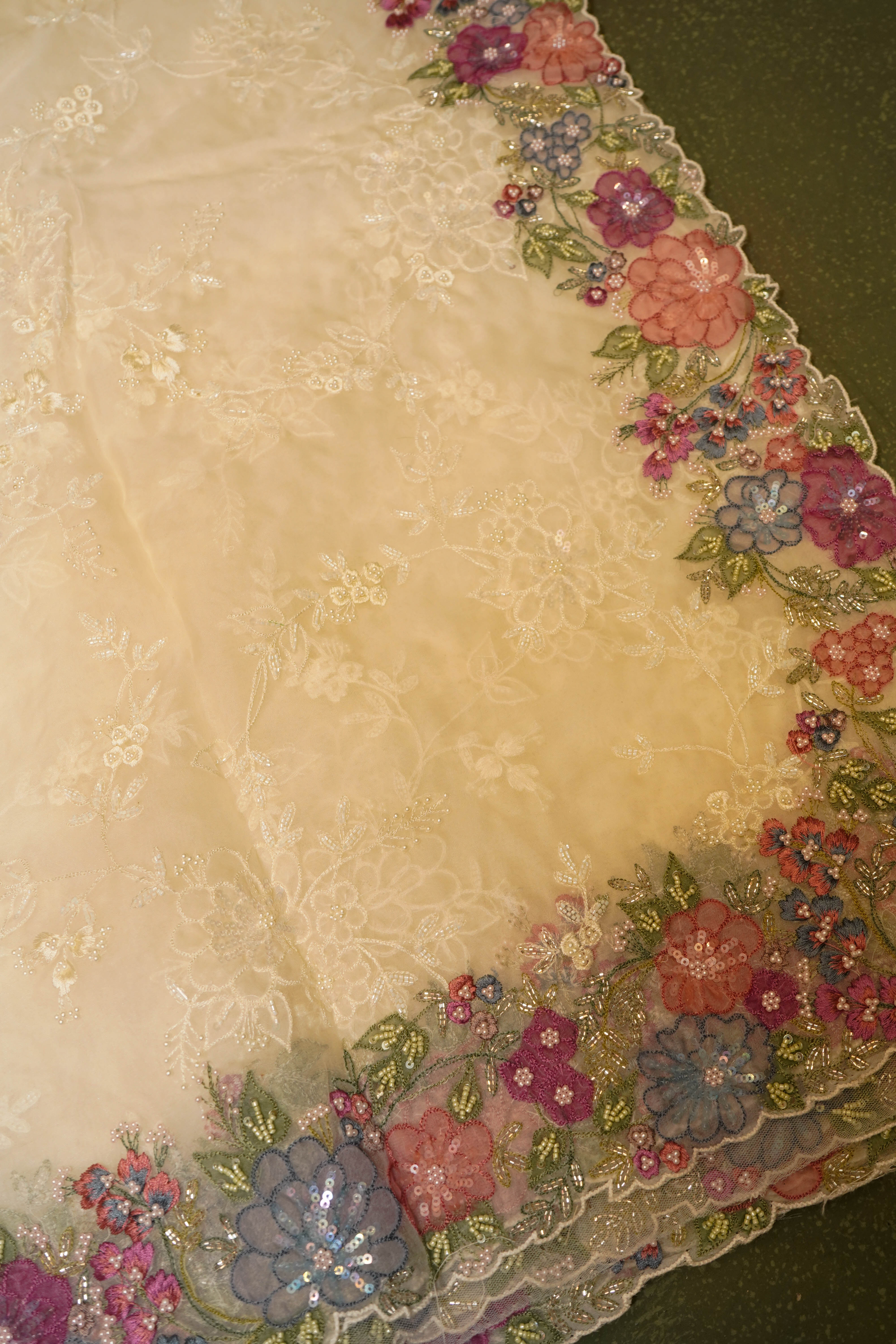 Designer Cream Organza Saree