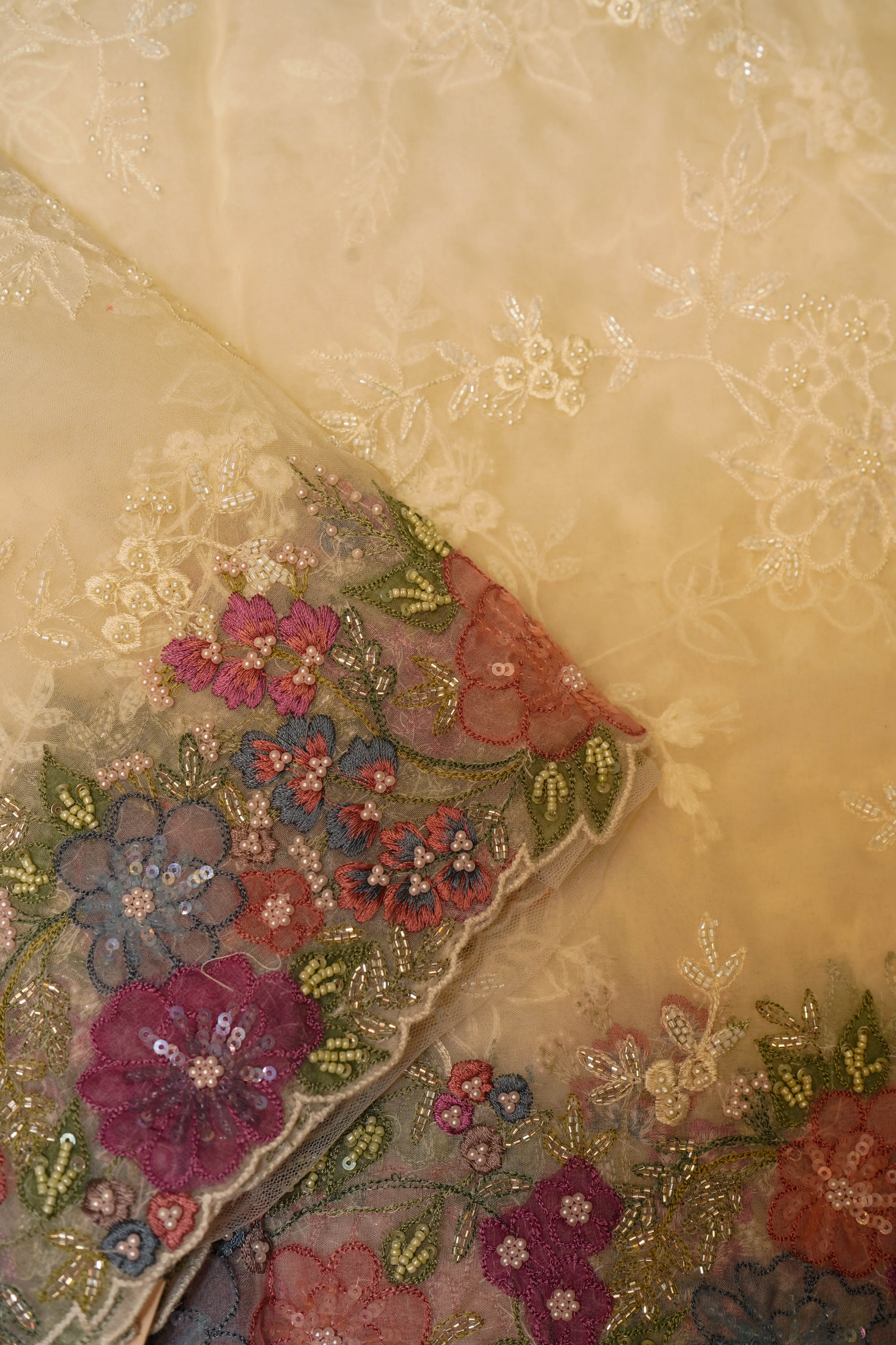 Designer Cream Organza Saree