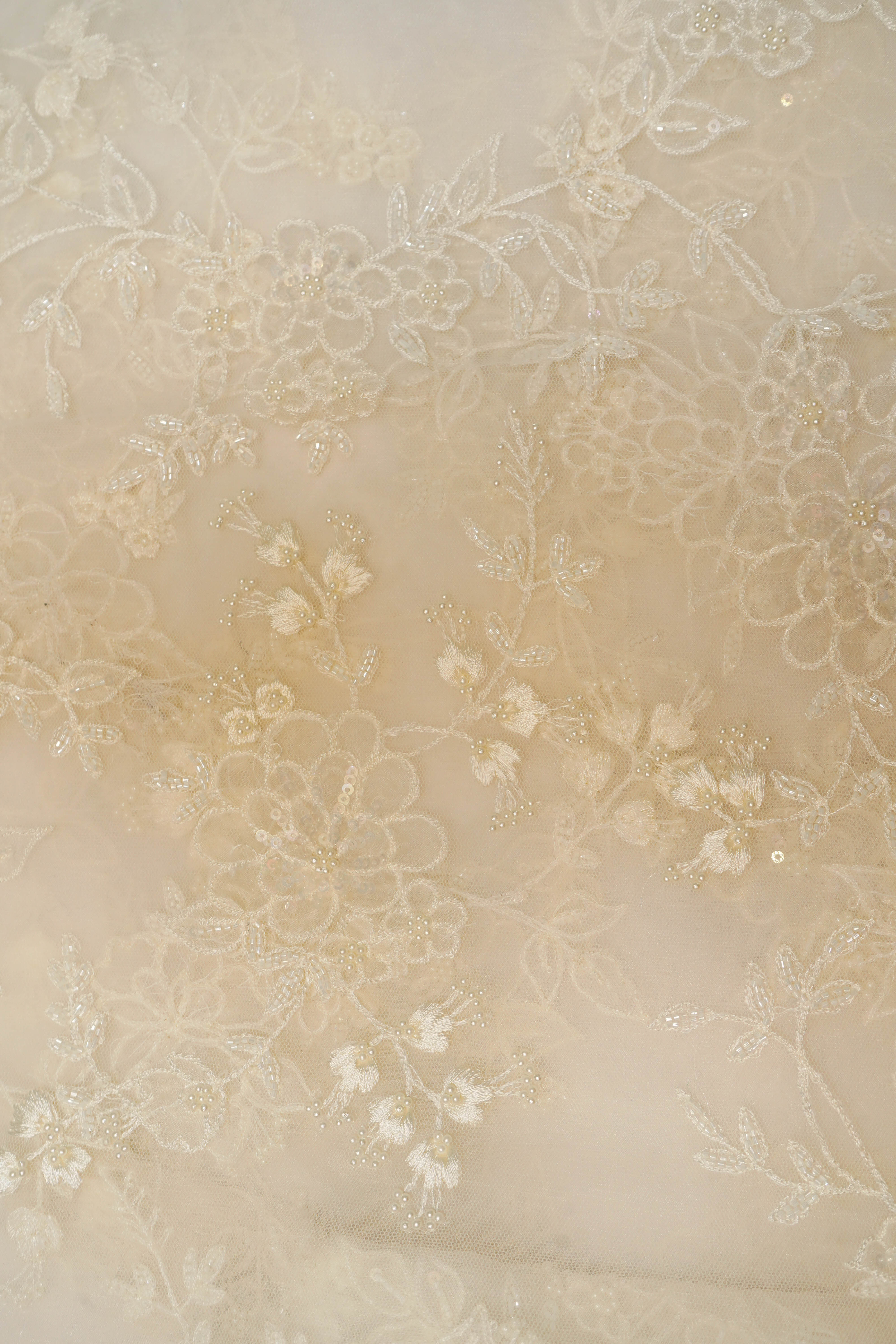 Designer Cream Organza Saree