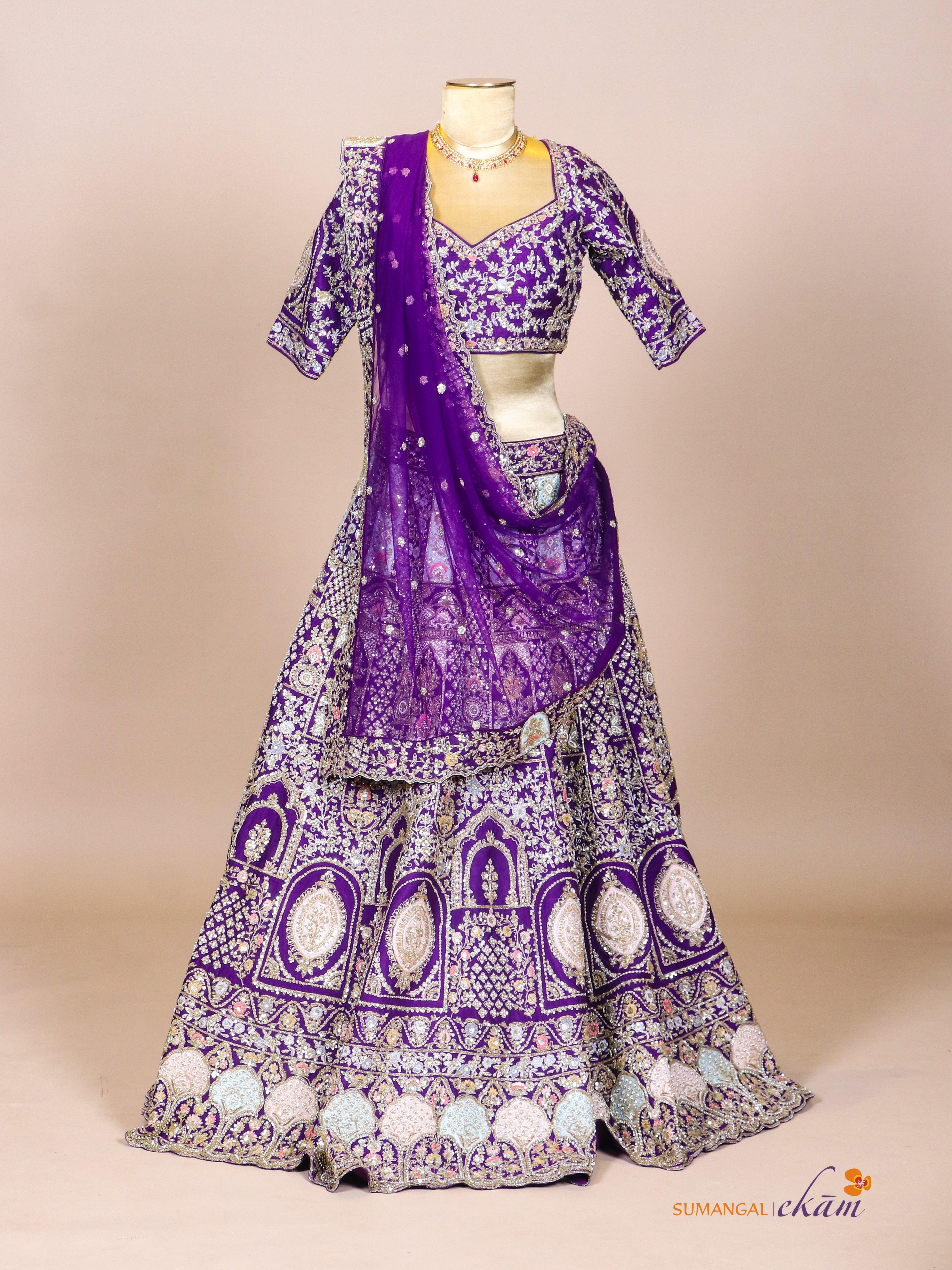 Designer Purple Raw Silk Party Wear Lehenga - Sumangal Ekam