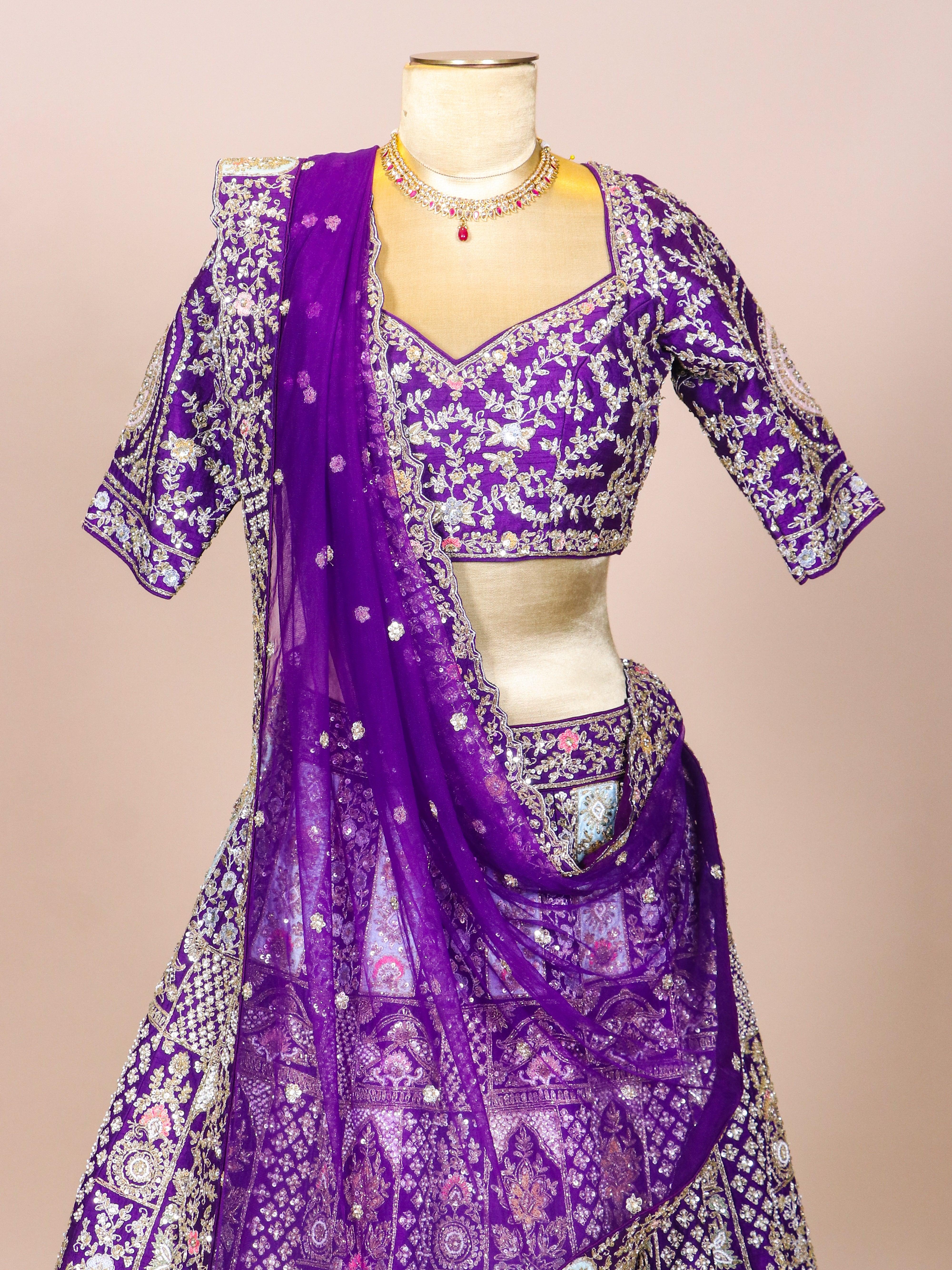 Designer Purple Raw Silk Party Wear Lehenga - Sumangal Ekam