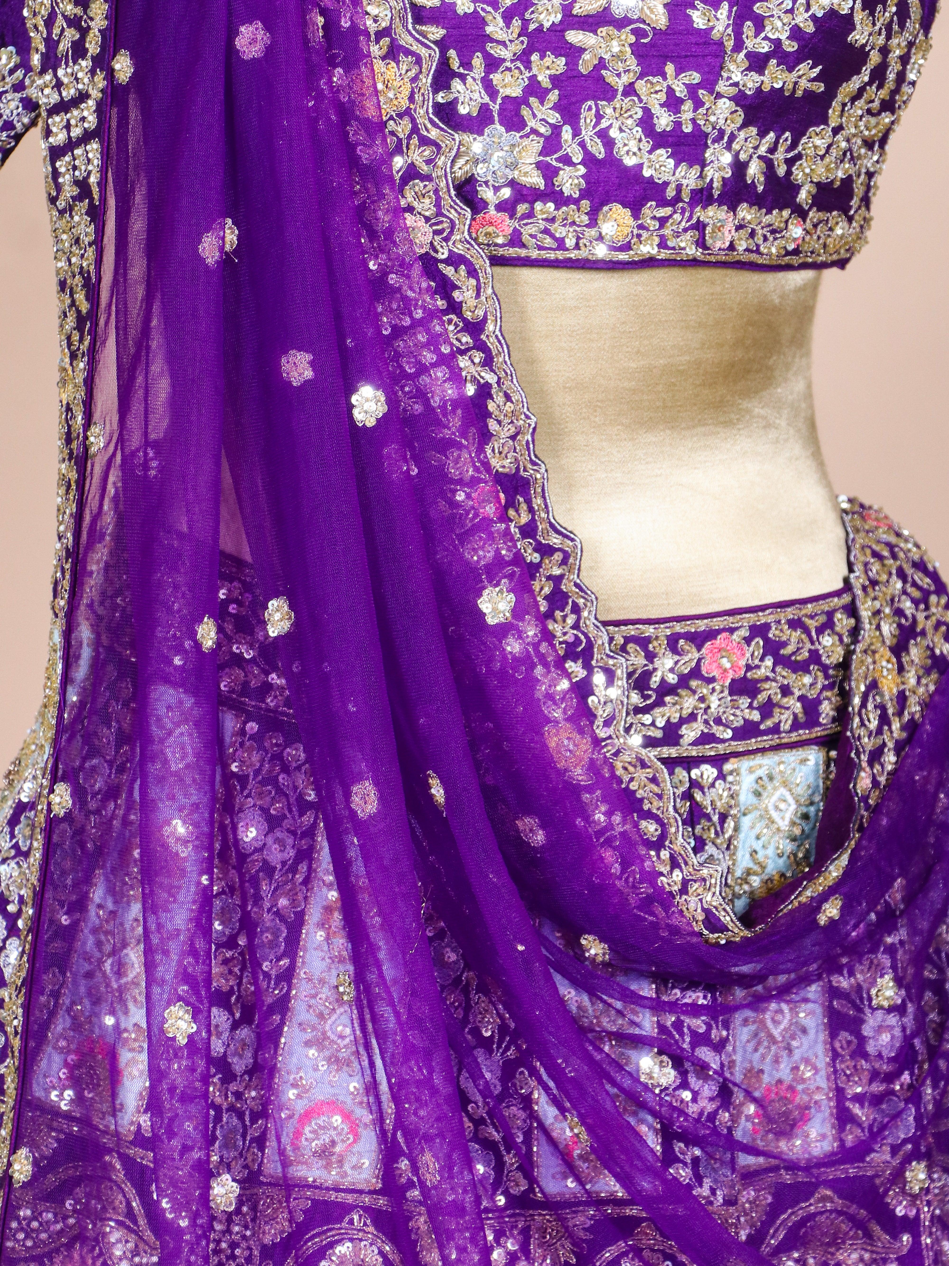 Designer Purple Raw Silk Party Wear Lehenga - Sumangal Ekam