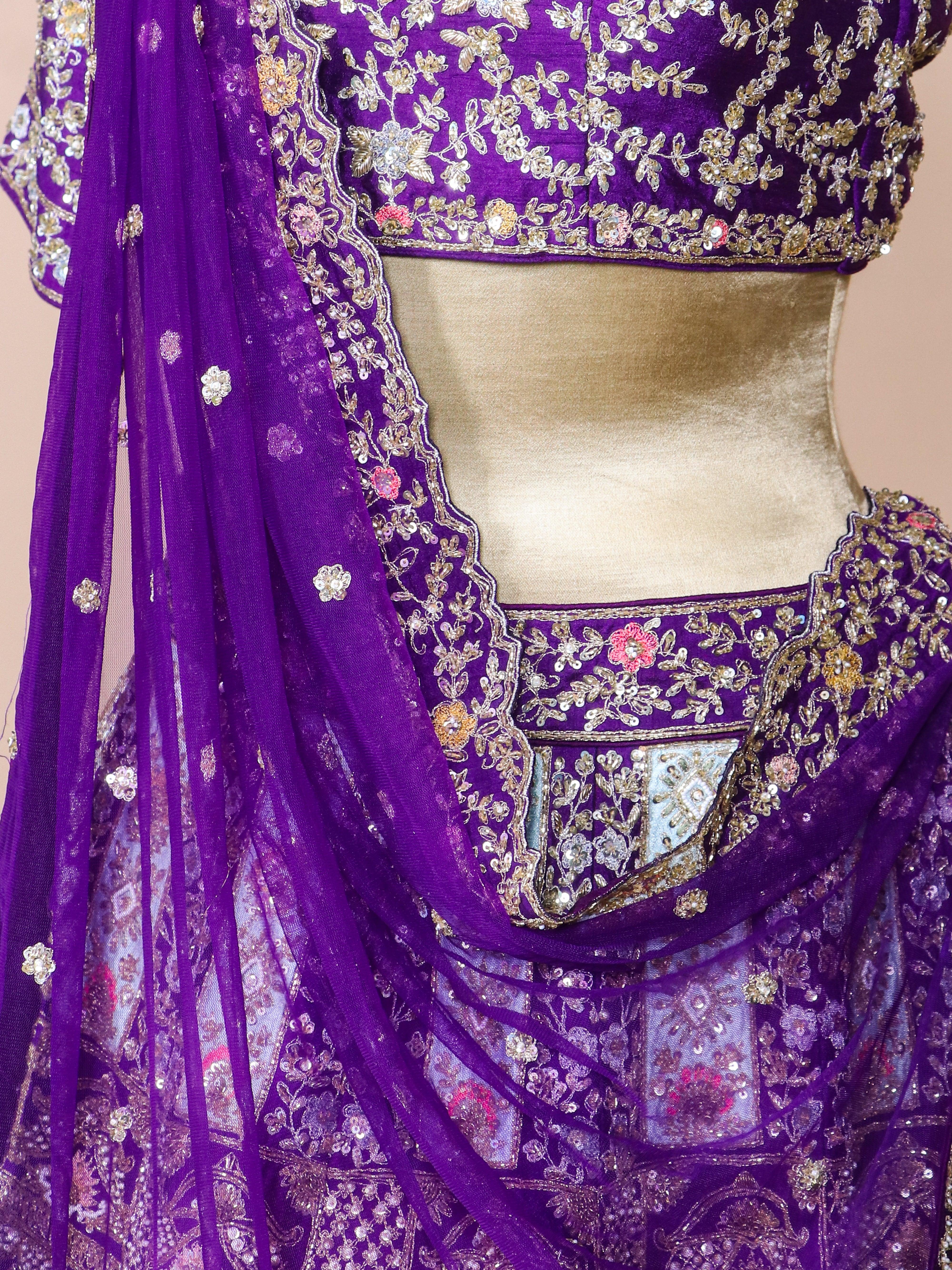 Designer Purple Raw Silk Party Wear Lehenga - Sumangal Ekam