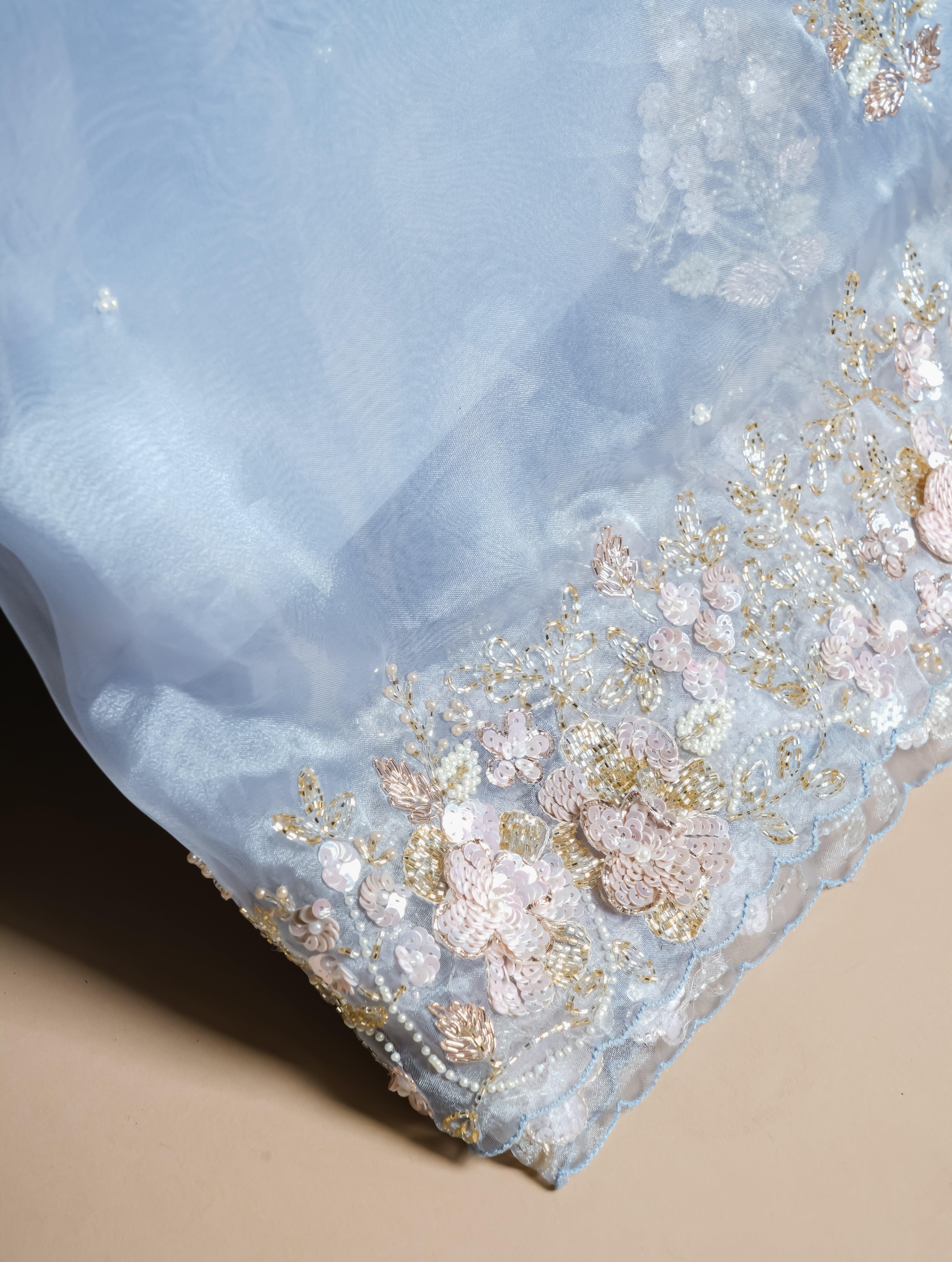 Designer Pastel Blue Organza Tissue Silk Saree - Sumangal Ekam