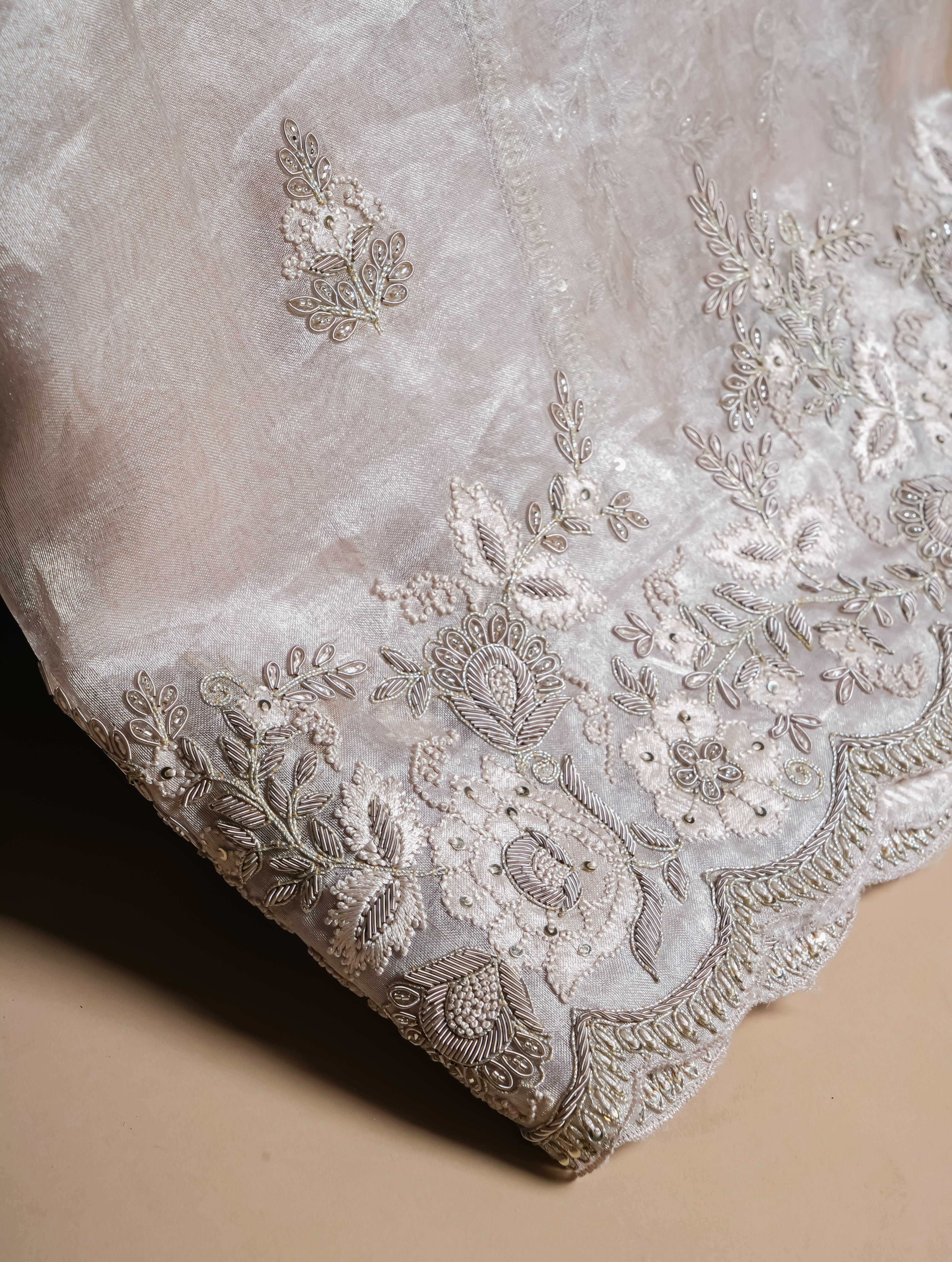 Designer Silver Organza Tissue Silk Saree - Sumangal Ekam