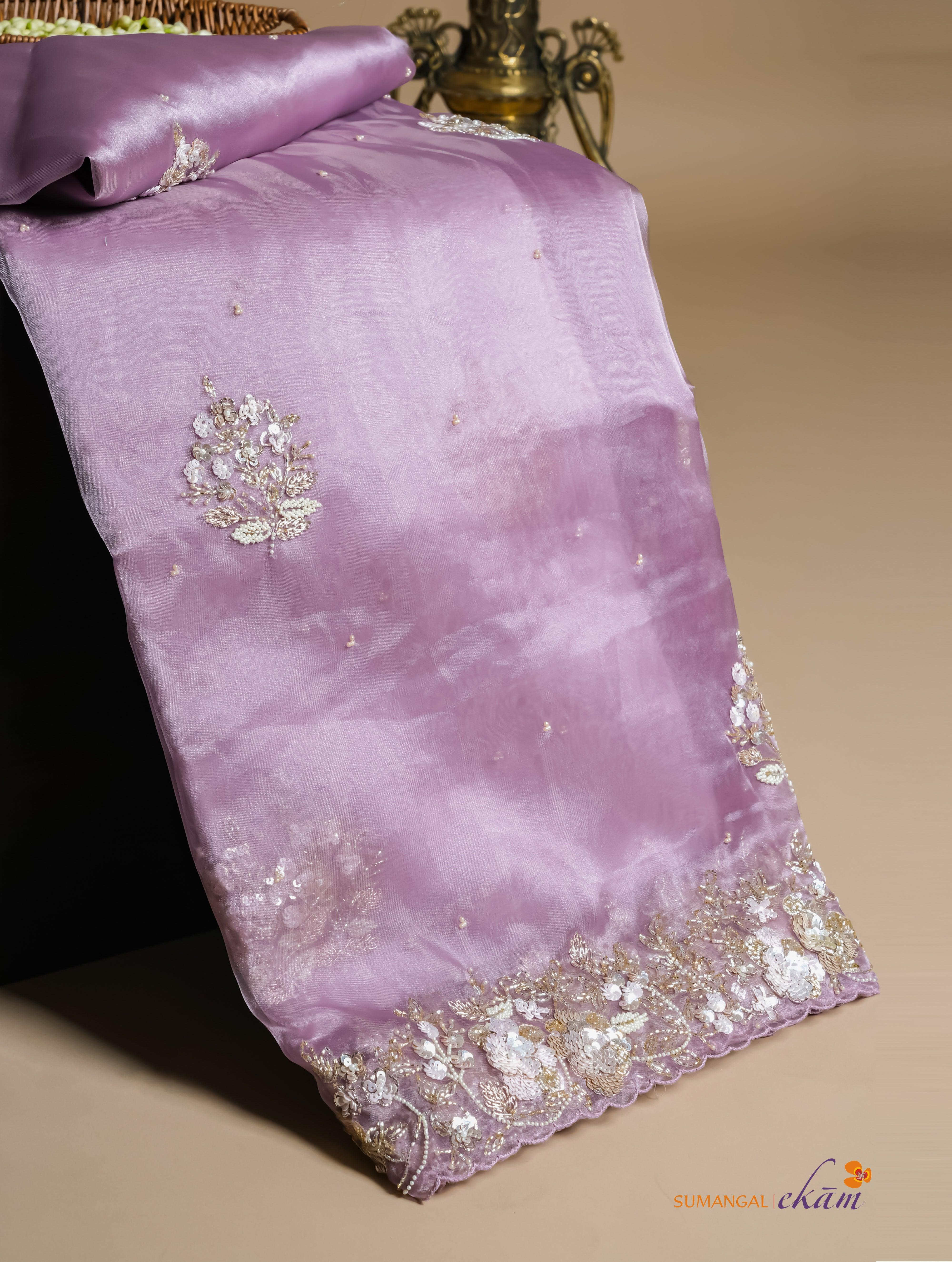 Designer Lavender Organza Tissue Silk Saree - Sumangal Ekam