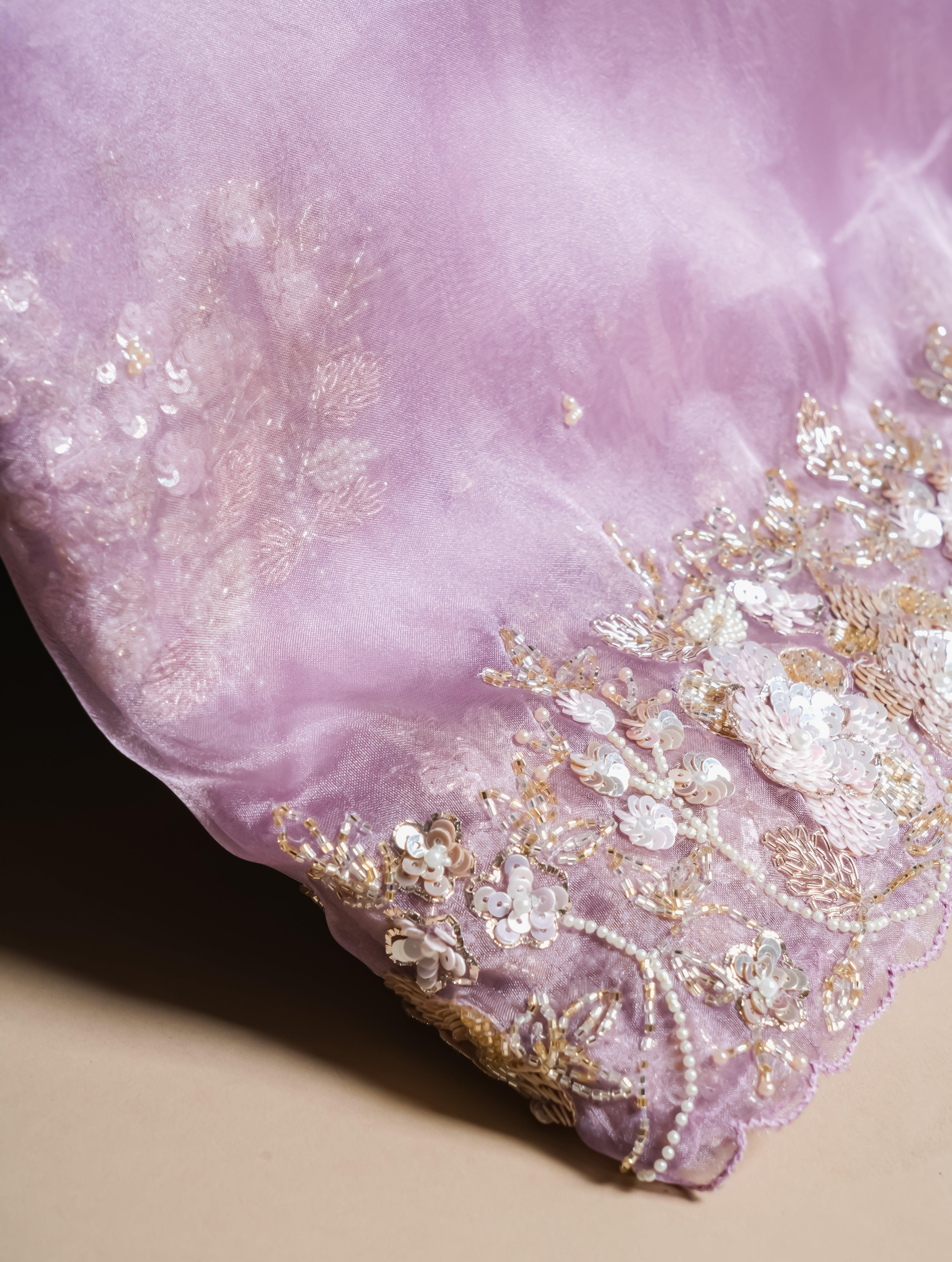 Designer Lavender Organza Tissue Silk Saree - Sumangal Ekam