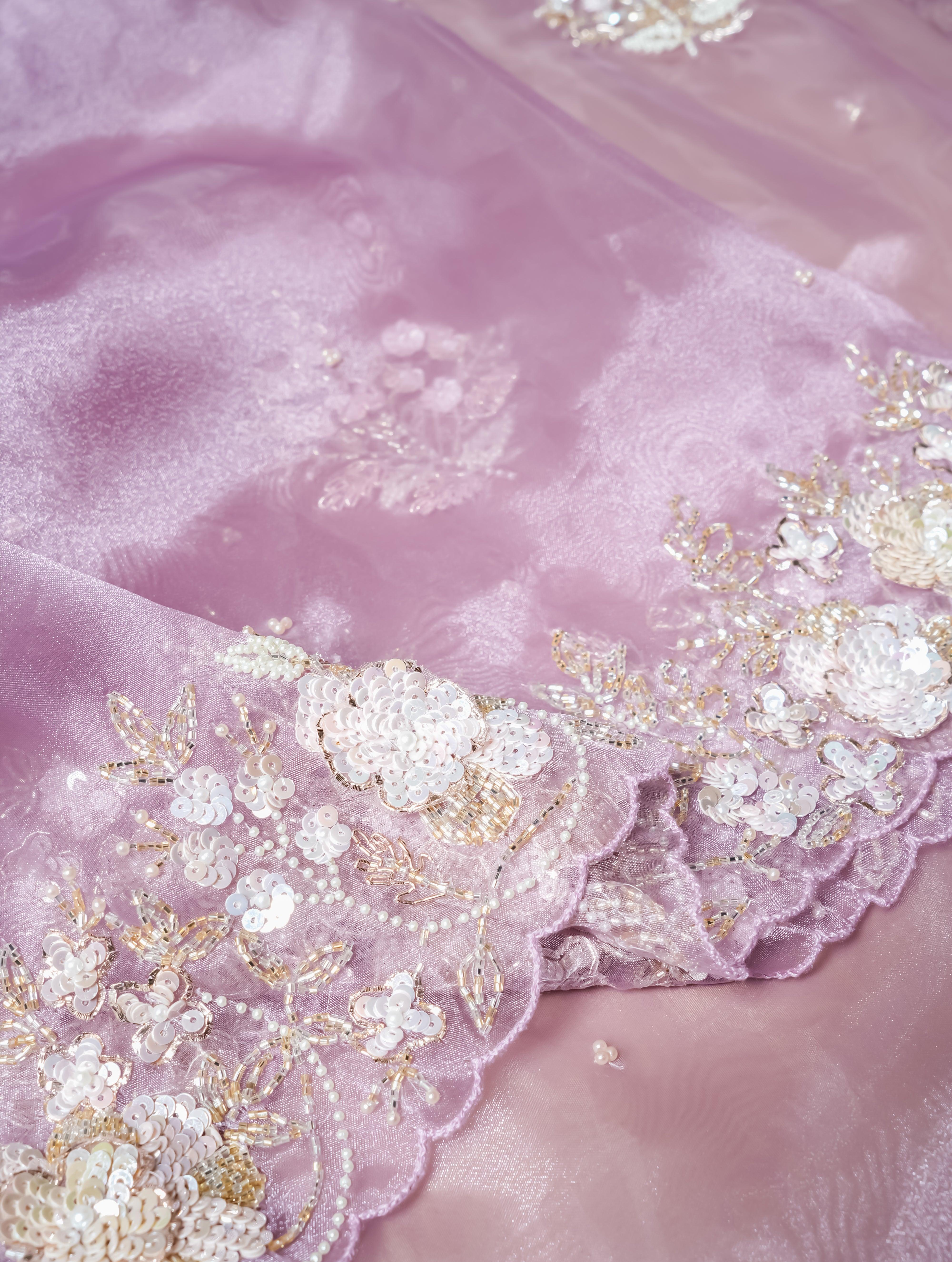 Designer Lavender Organza Tissue Silk Saree - Sumangal Ekam