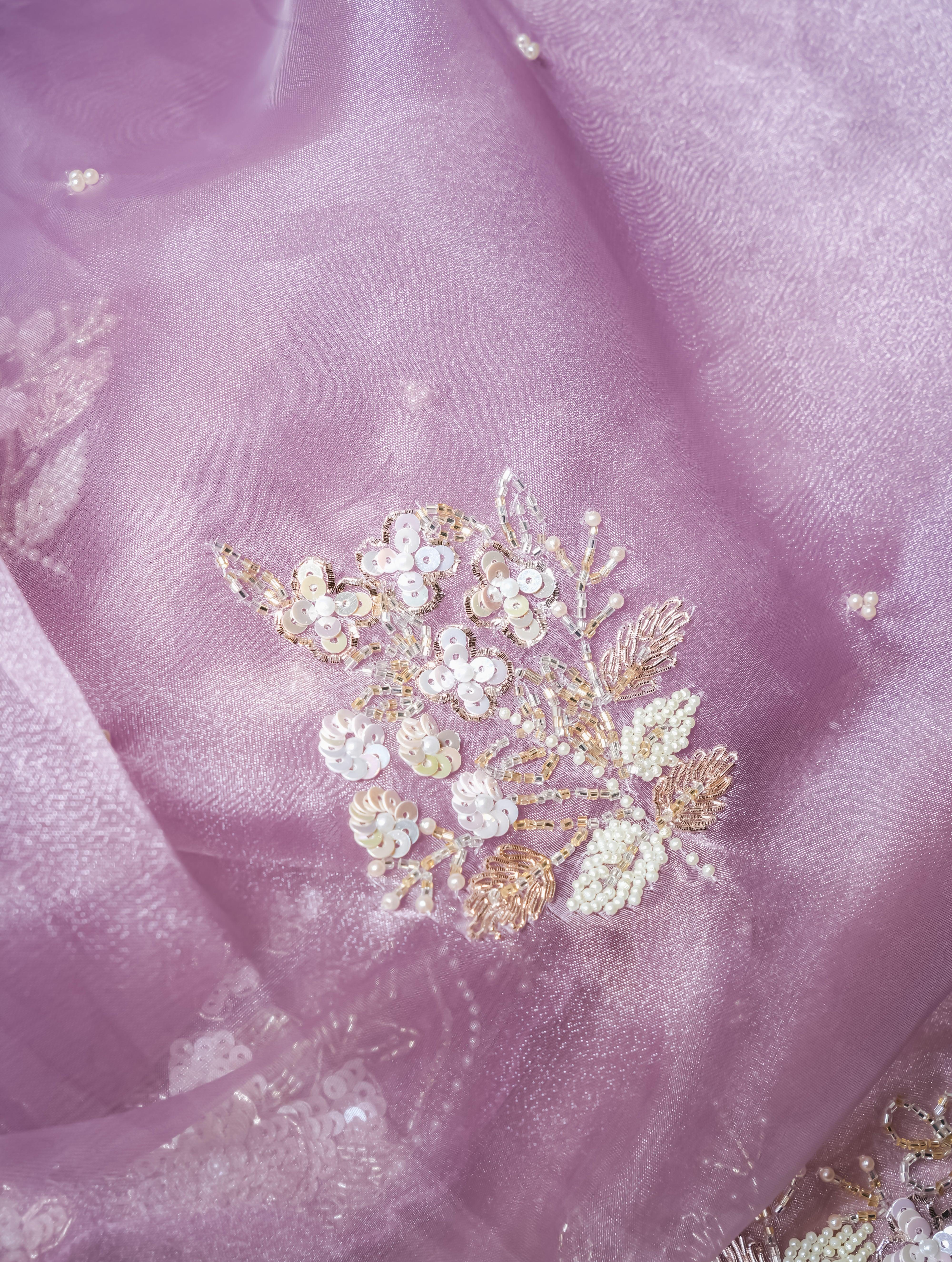 Designer Lavender Organza Tissue Silk Saree - Sumangal Ekam