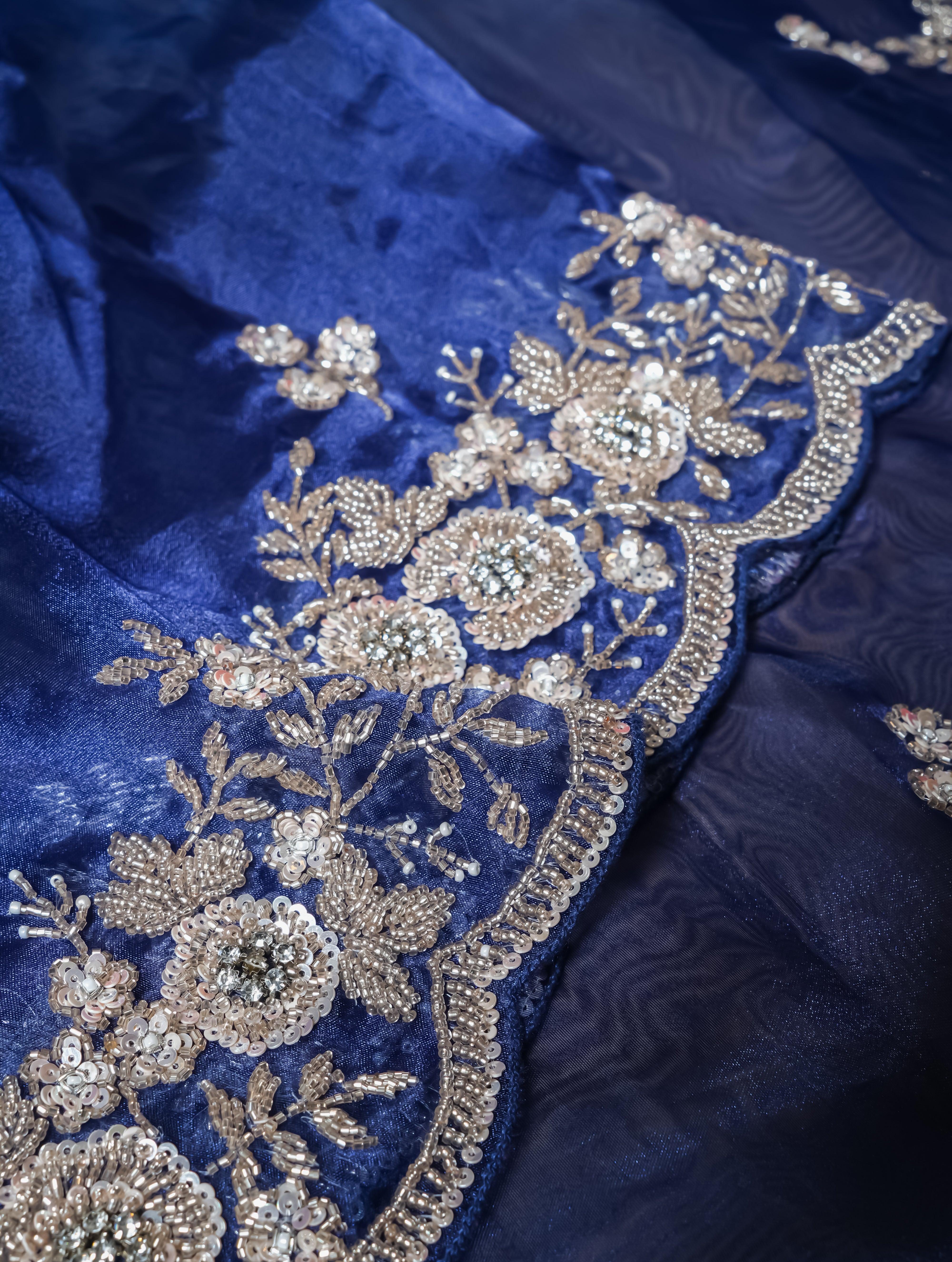 Designer Navy Blue Organza Tissue Silk Saree - Sumangal Ekam
