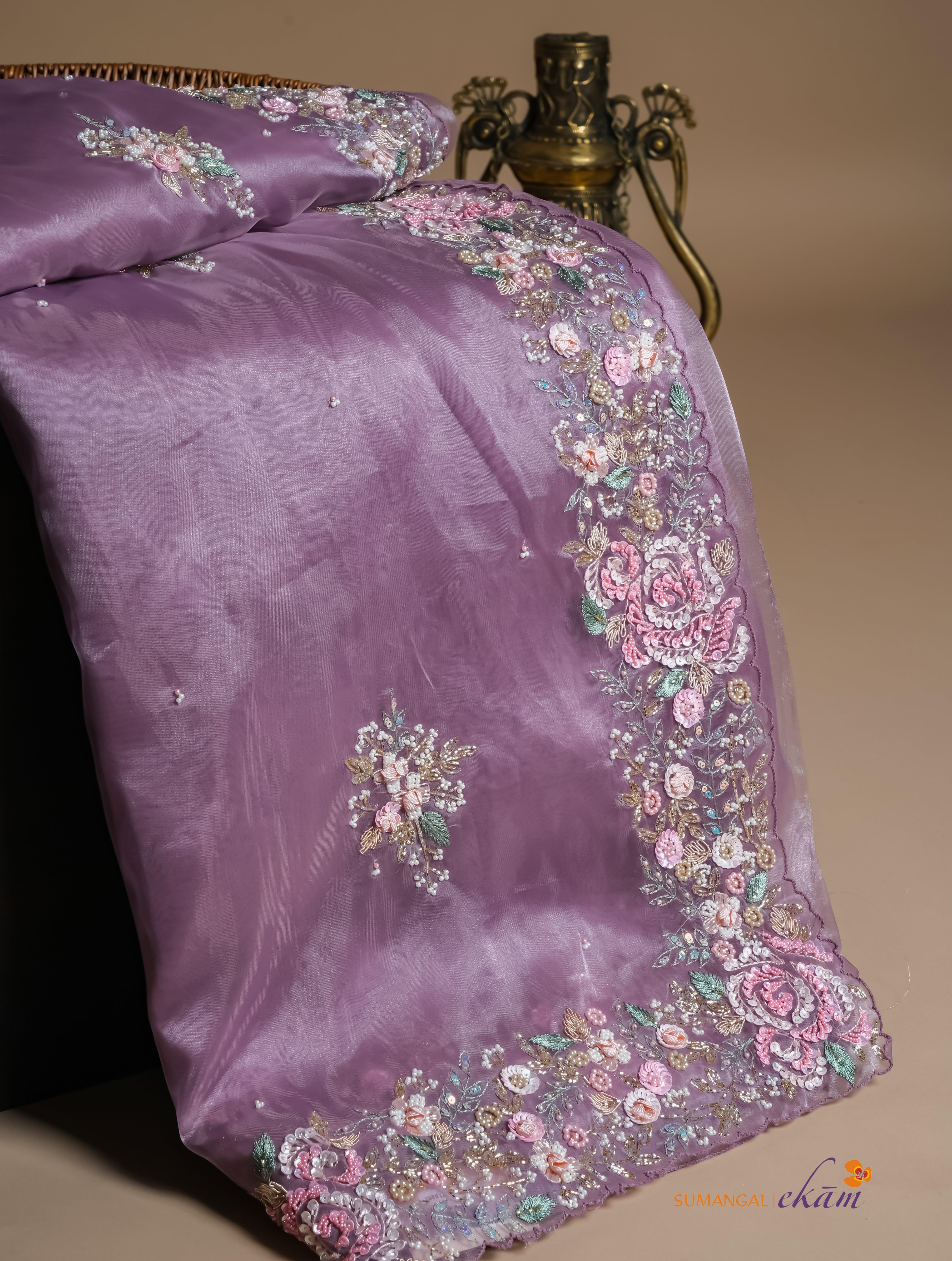 Designer Onion Pink Organza Tissue Silk Saree - Sumangal Ekam