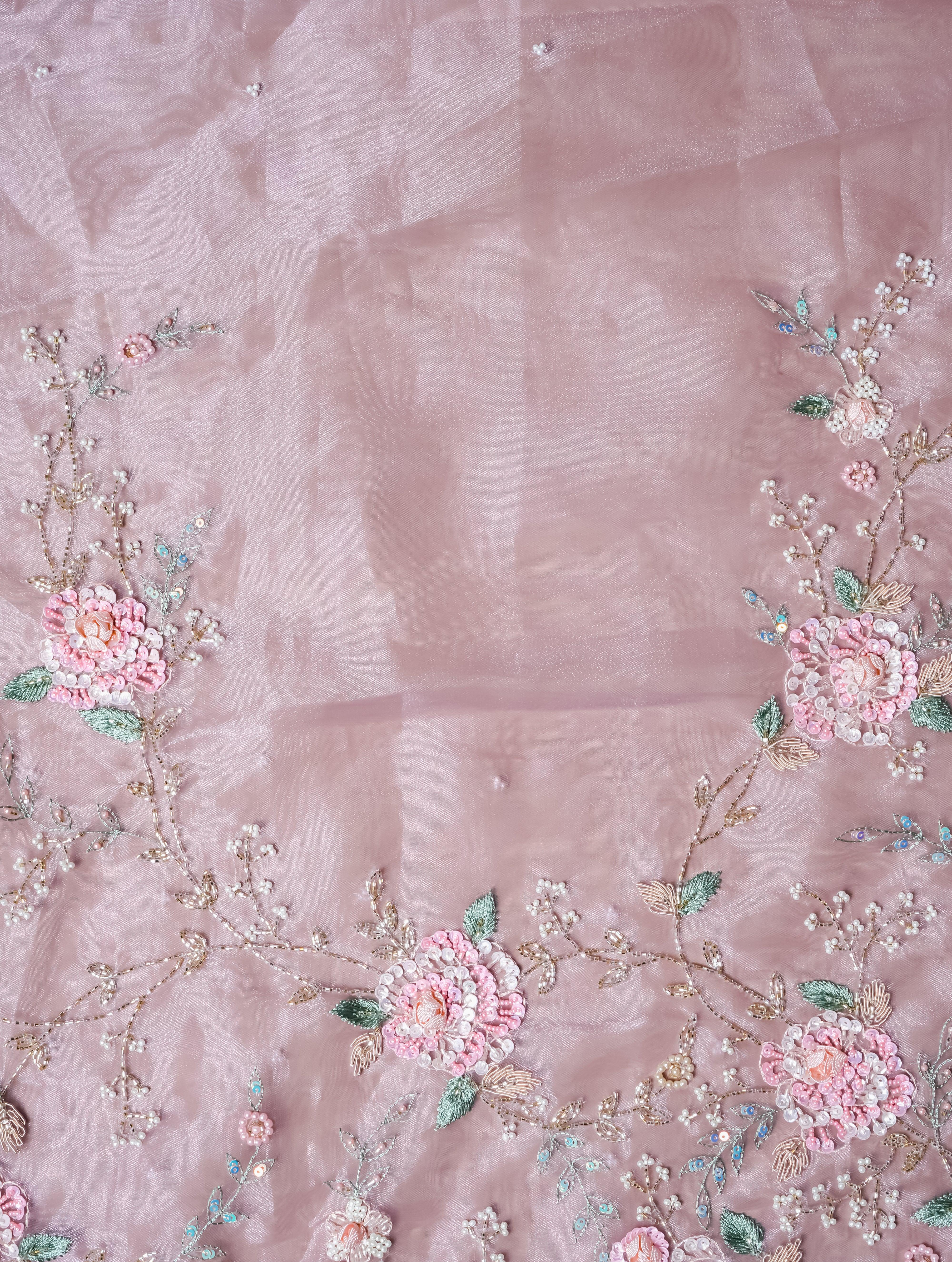 Designer Onion Pink Organza Tissue Silk Saree - Sumangal Ekam