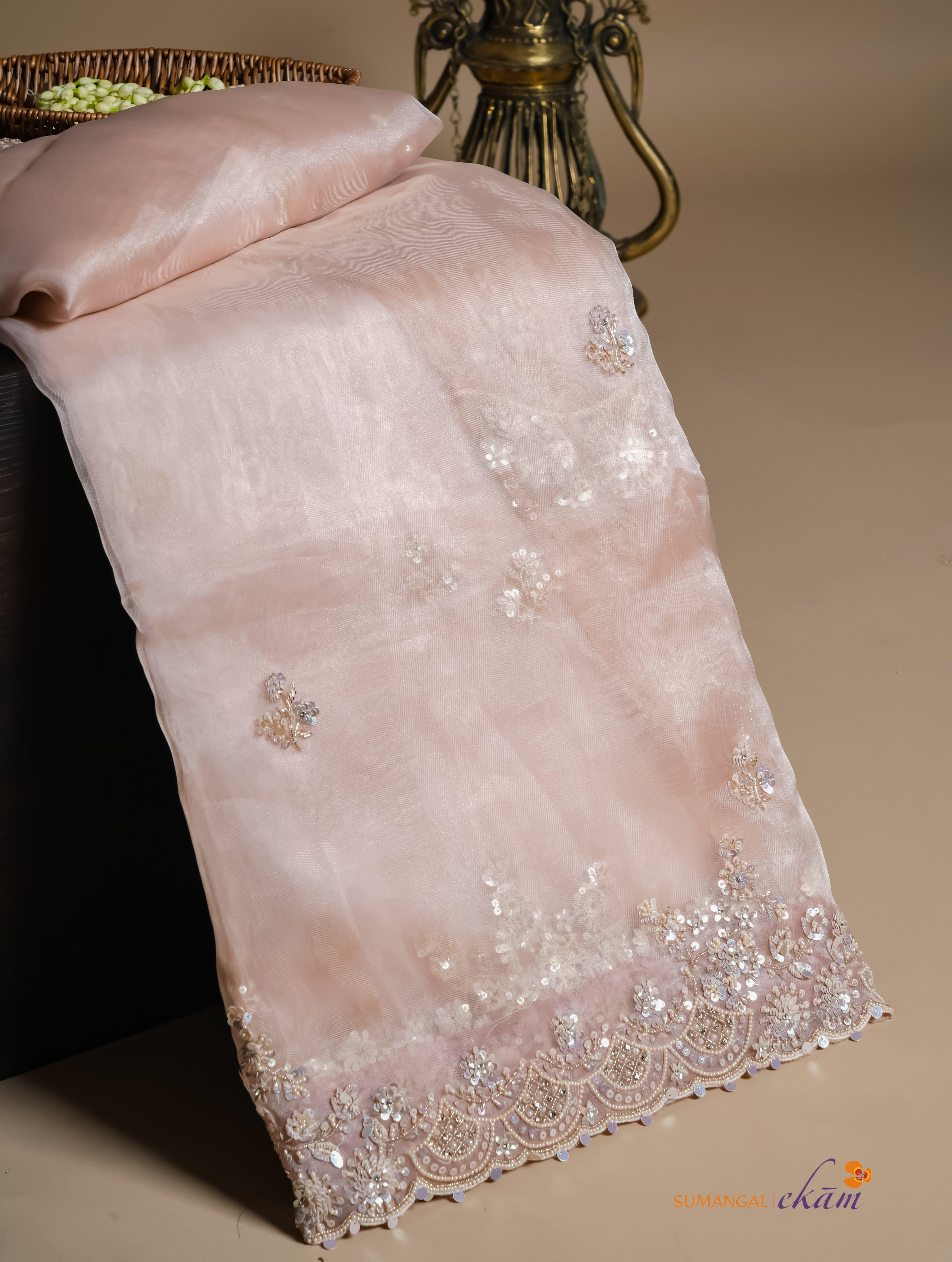 Designer Beige Organza Tissue Silk Saree - Sumangal Ekam