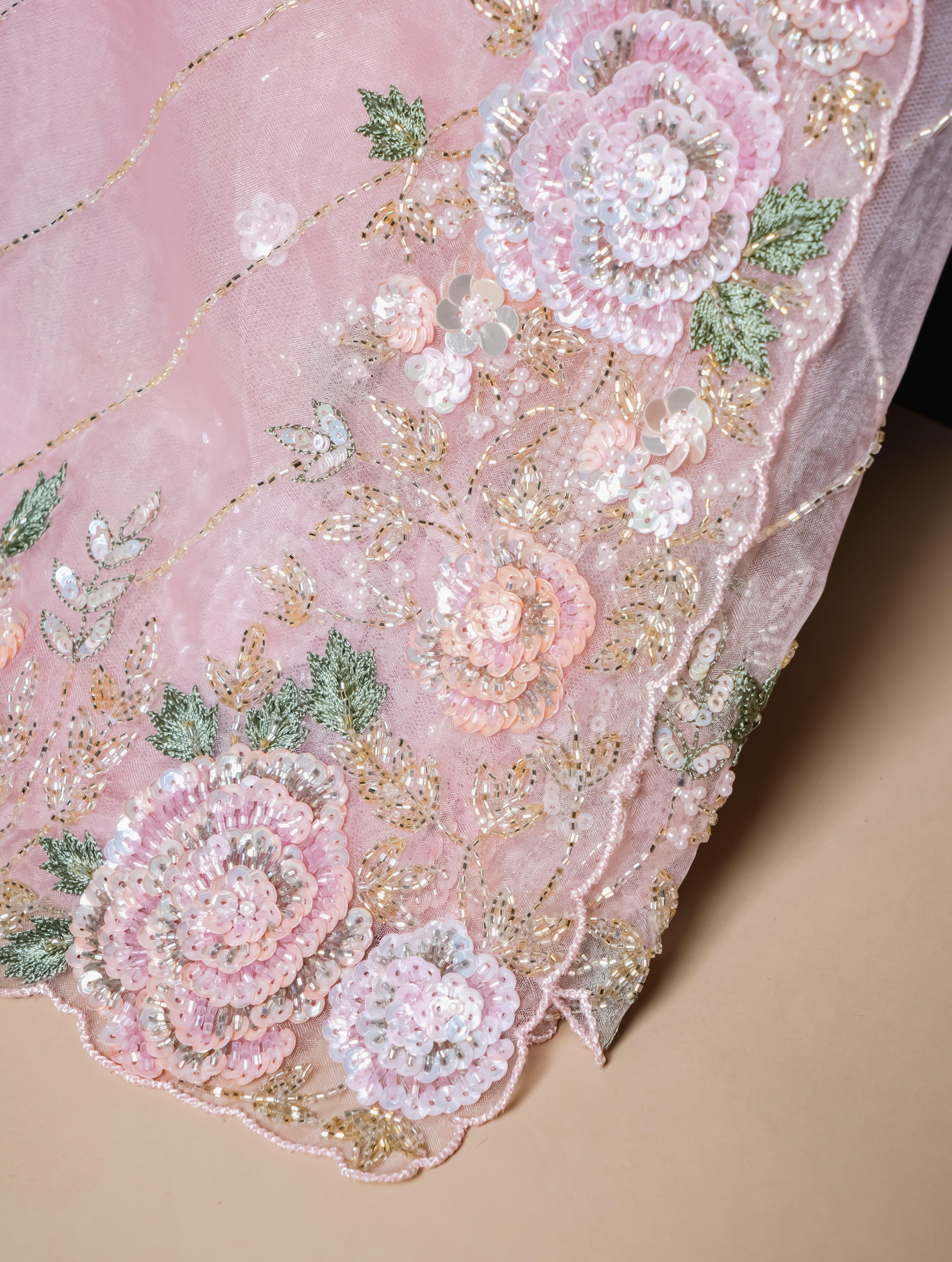 Designer Baby Pink Organza Tissue Silk Saree - Sumangal Ekam