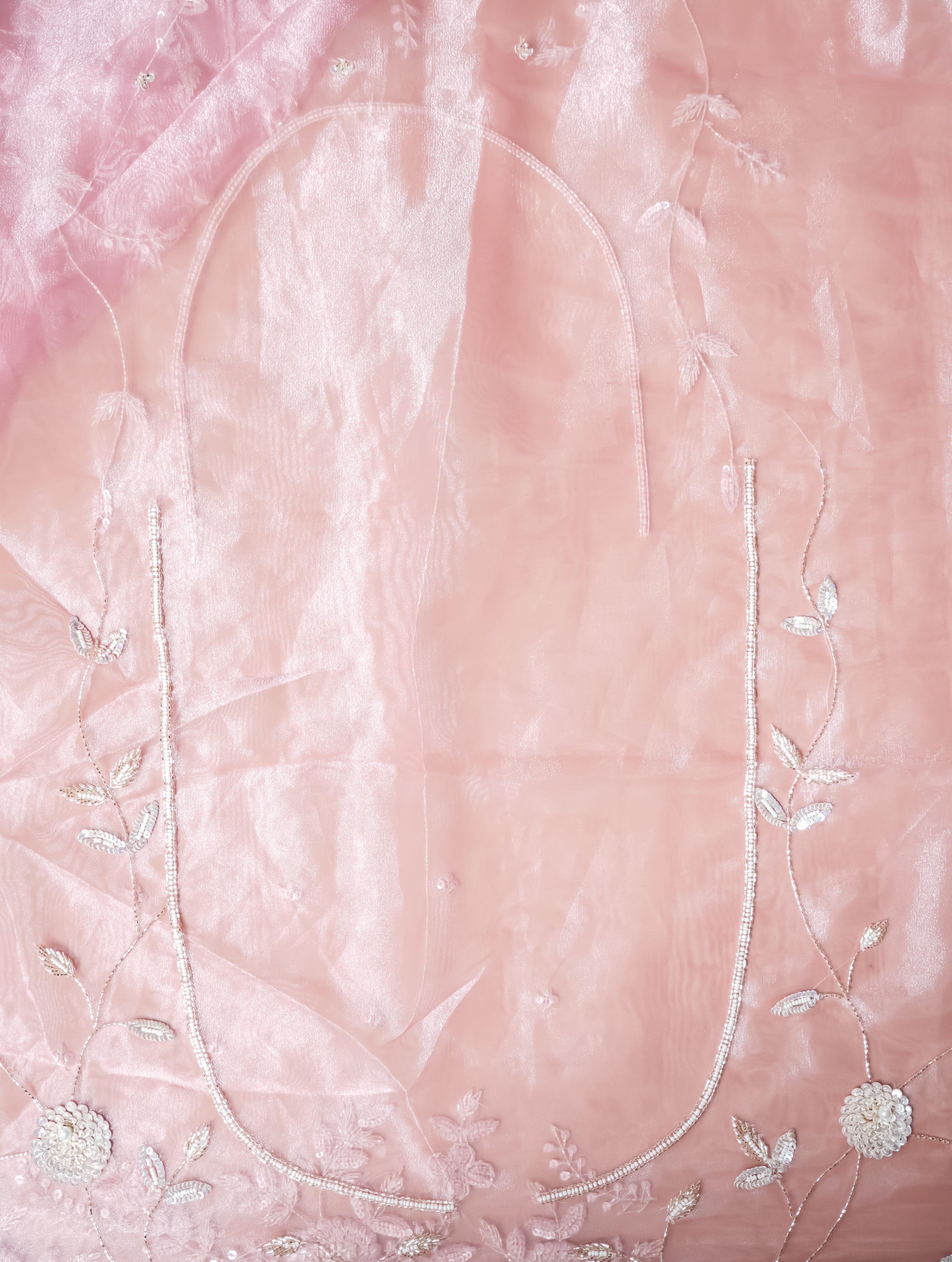 Designer Pink Organza Tissue Silk Saree - Sumangal Ekam