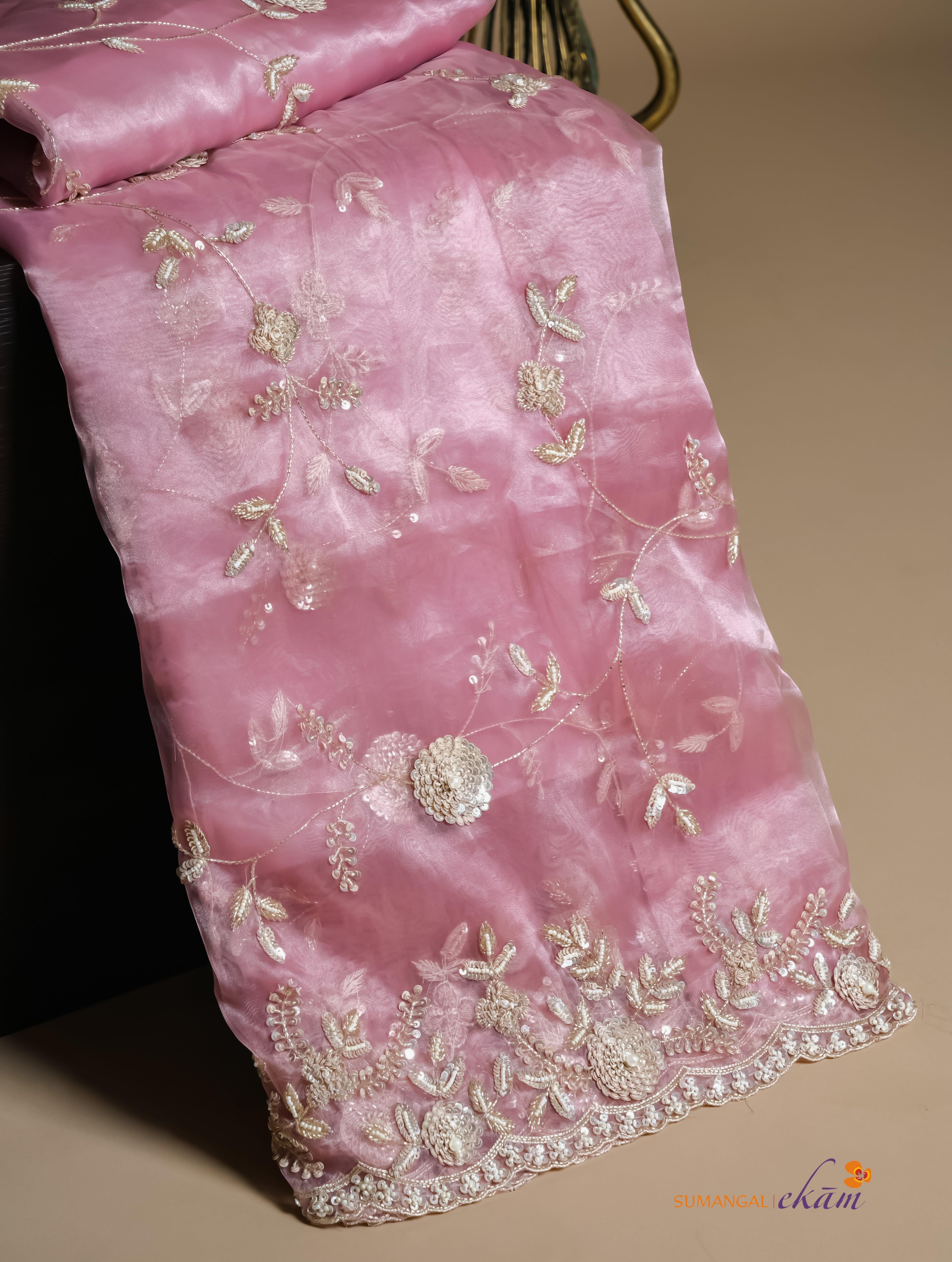 Designer Pink Organza Tissue Silk Saree - Sumangal Ekam