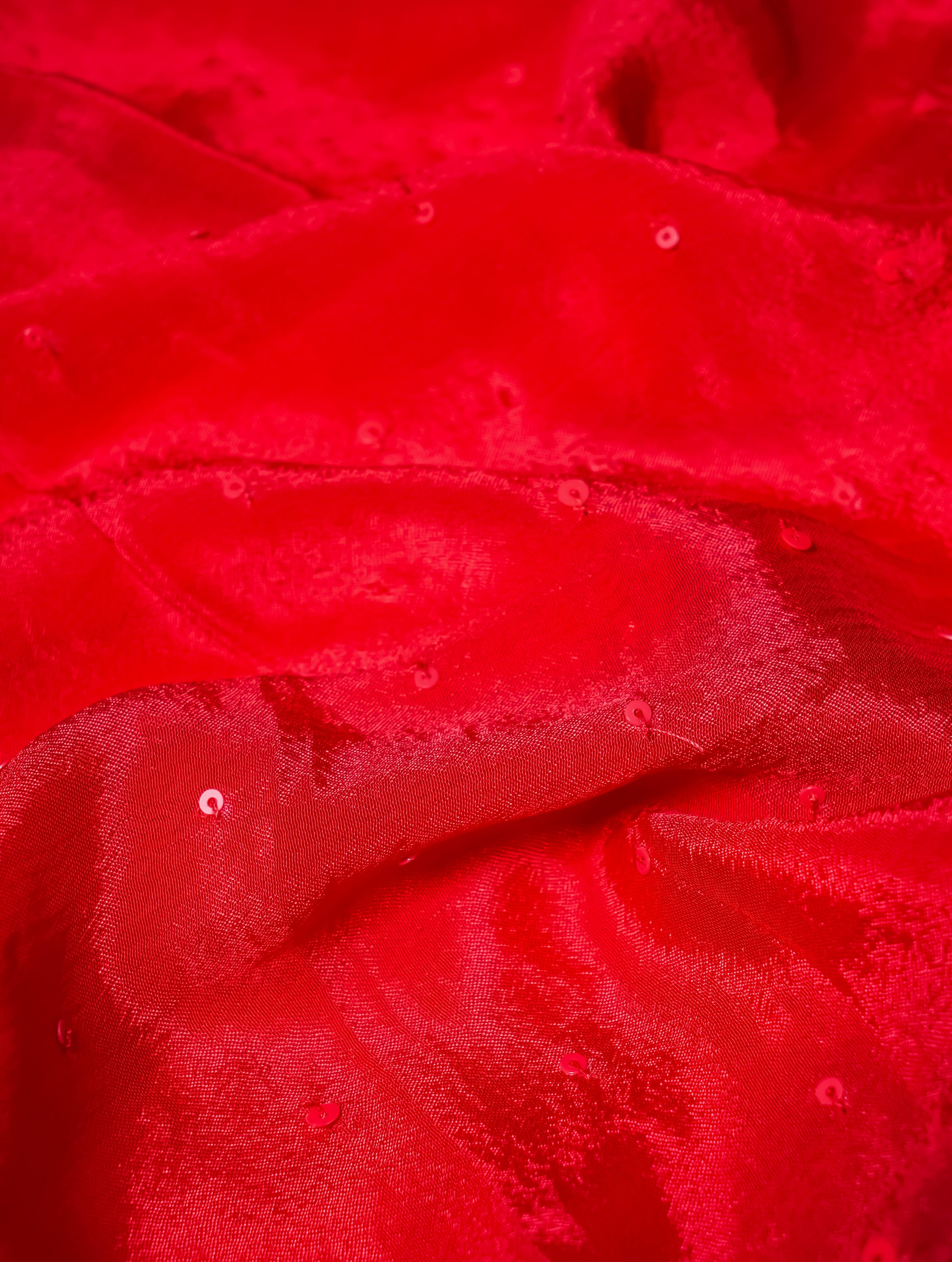 Designer Red Crepe Silk Saree - Sumangal Ekam