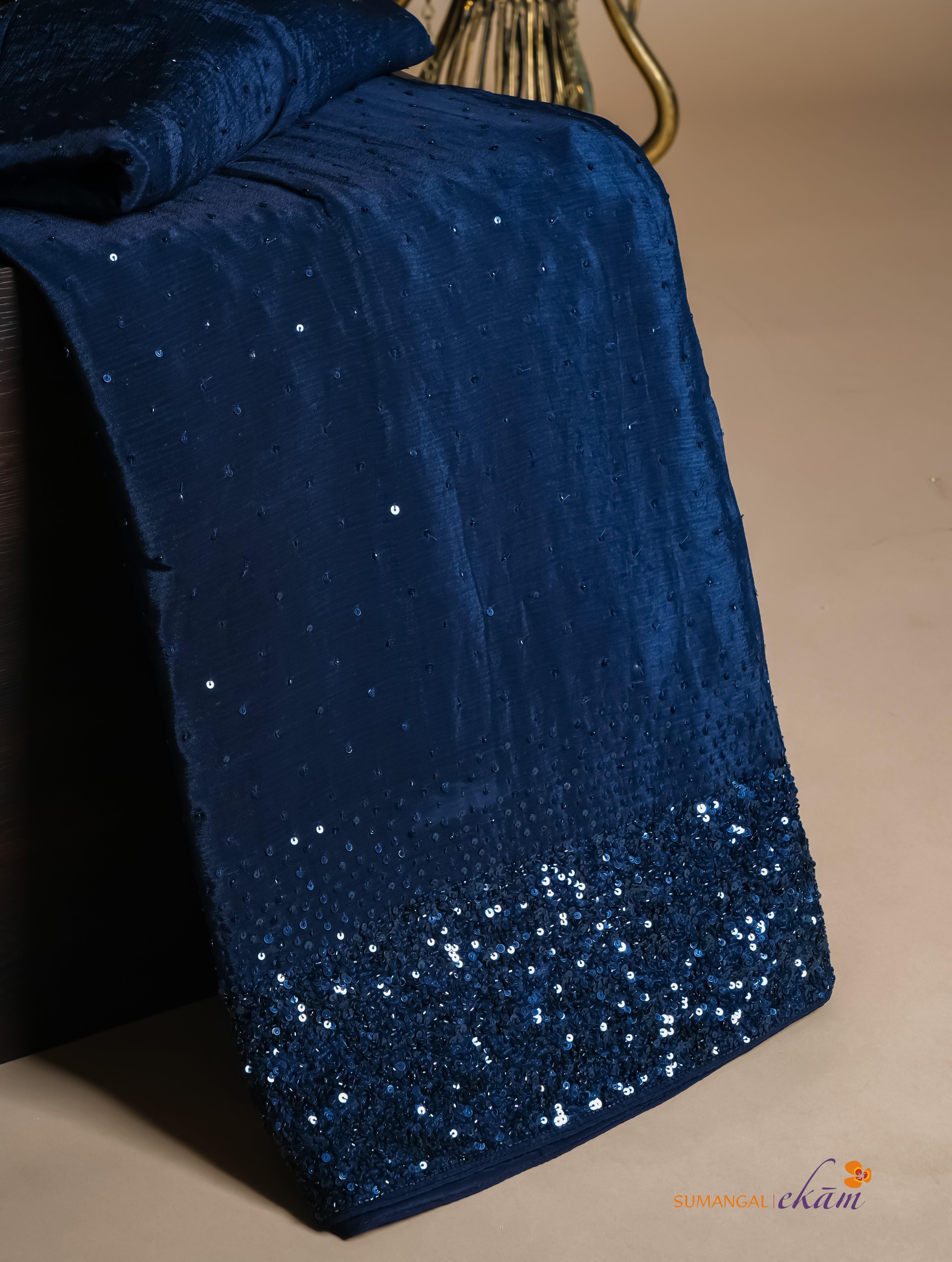 Designer Dark Blue Crepe Silk Saree - Sumangal Ekam